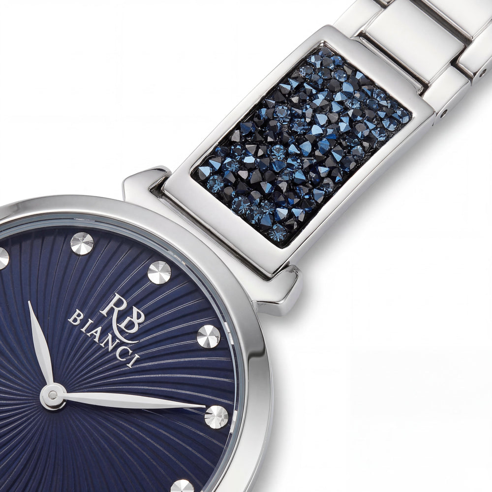 Reloj Roberto Bianci RB0202 Brillare para mujer, caja y brazalete de acero inoxidable azul, movimiento de cuarzo, resistente al agua y a los arañazos