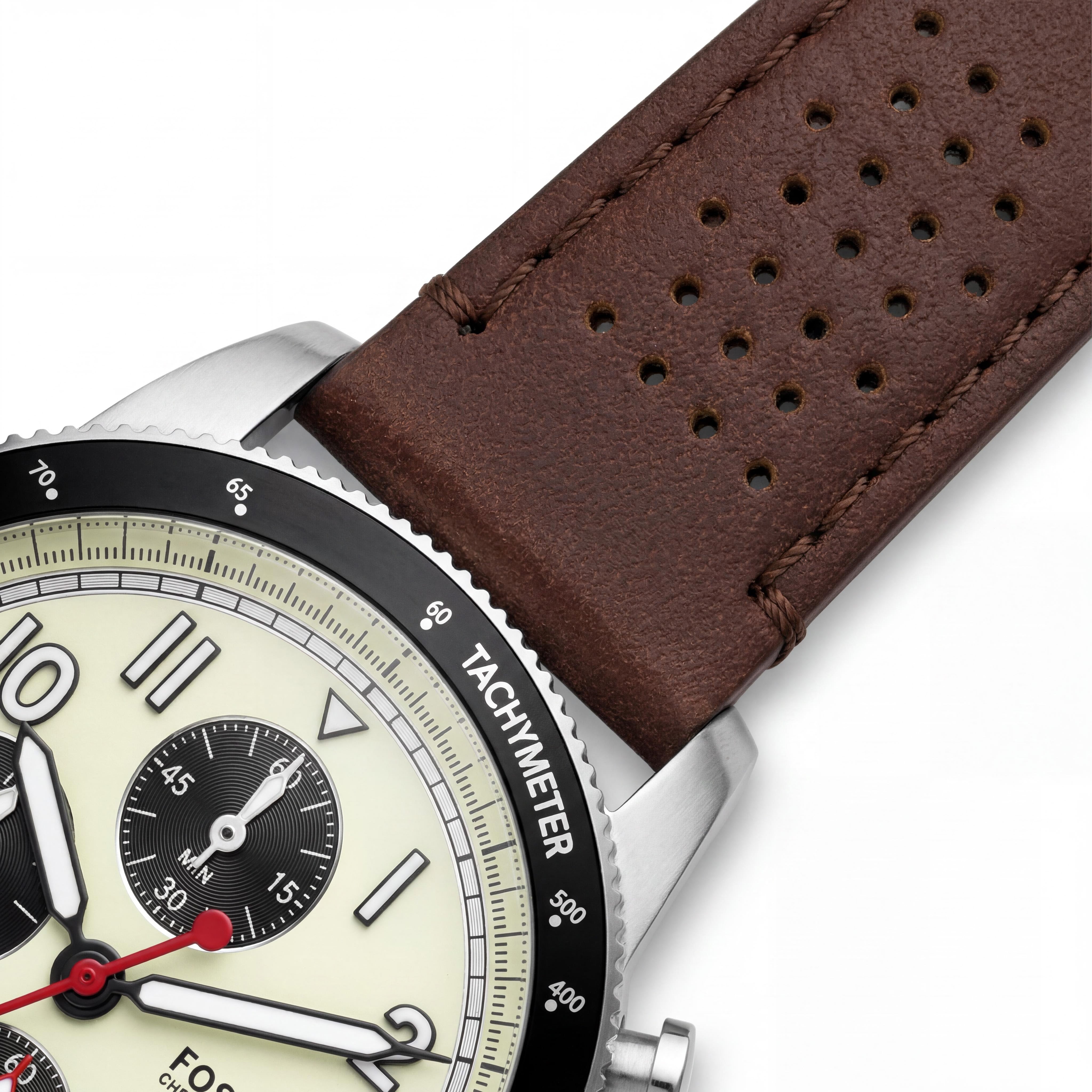 Fossil Sport FS6042 Tourer Men's Chronograph Brown Leather Strap Silver-Tone Case Cream Dial 42mm Watch, Photo 3