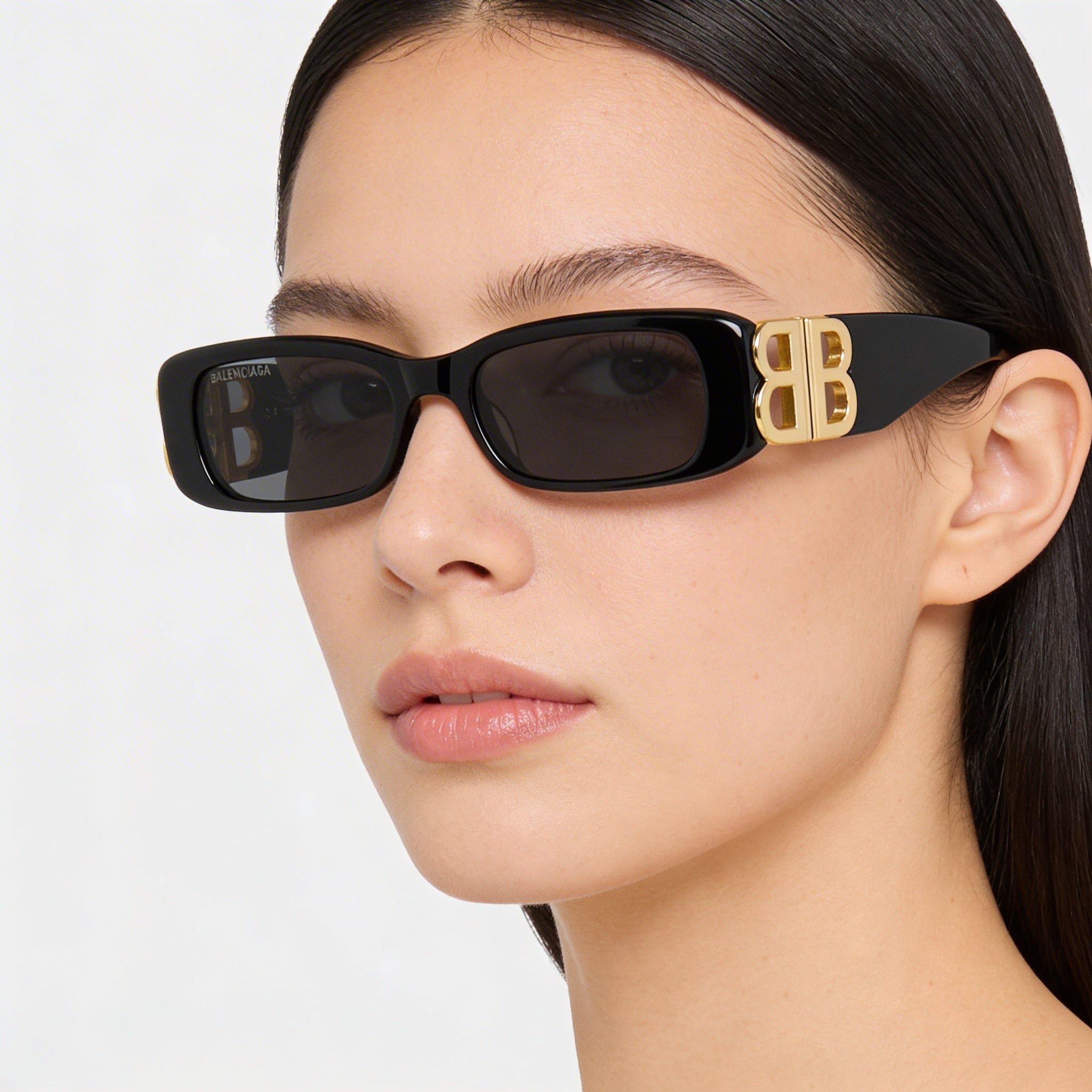 Balenciaga Bb0096s-001 - Montura de plástico para mujer, color dorado, negro, gris y dorado, lentes grises no polarizadas, 51 mm, Photo 5