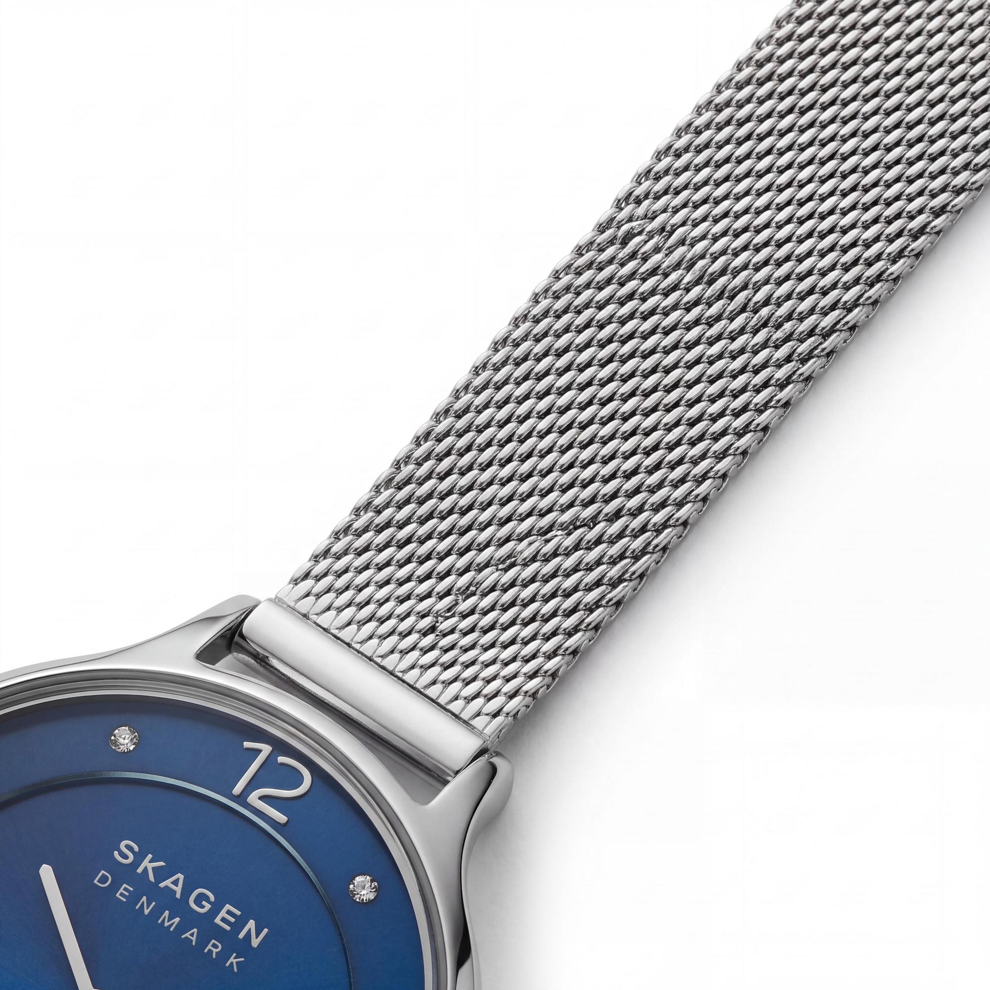 SKAGEN DENMARK Reloj analógico de cuarzo Anita Lille para mujer, de acero inoxidable, con esfera azul y malla plateada, segundero y resistente al agua hasta 30 m., Photo 3