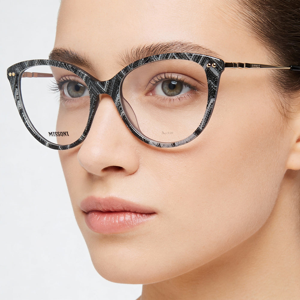 Gafas graduadas Missoni Modern de acetato para mujer, montura con diseño en blanco y negro, 54 mm, fabricadas en Italia