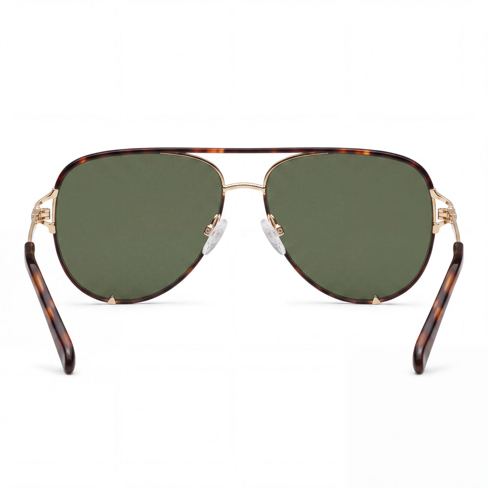 QUAY AUSTRALIA Women's HIGH KEY TWIST Aviator Sunglasses, Dark Tortoise Green Plastic Frame, Green UV Protection Lenses 60mm