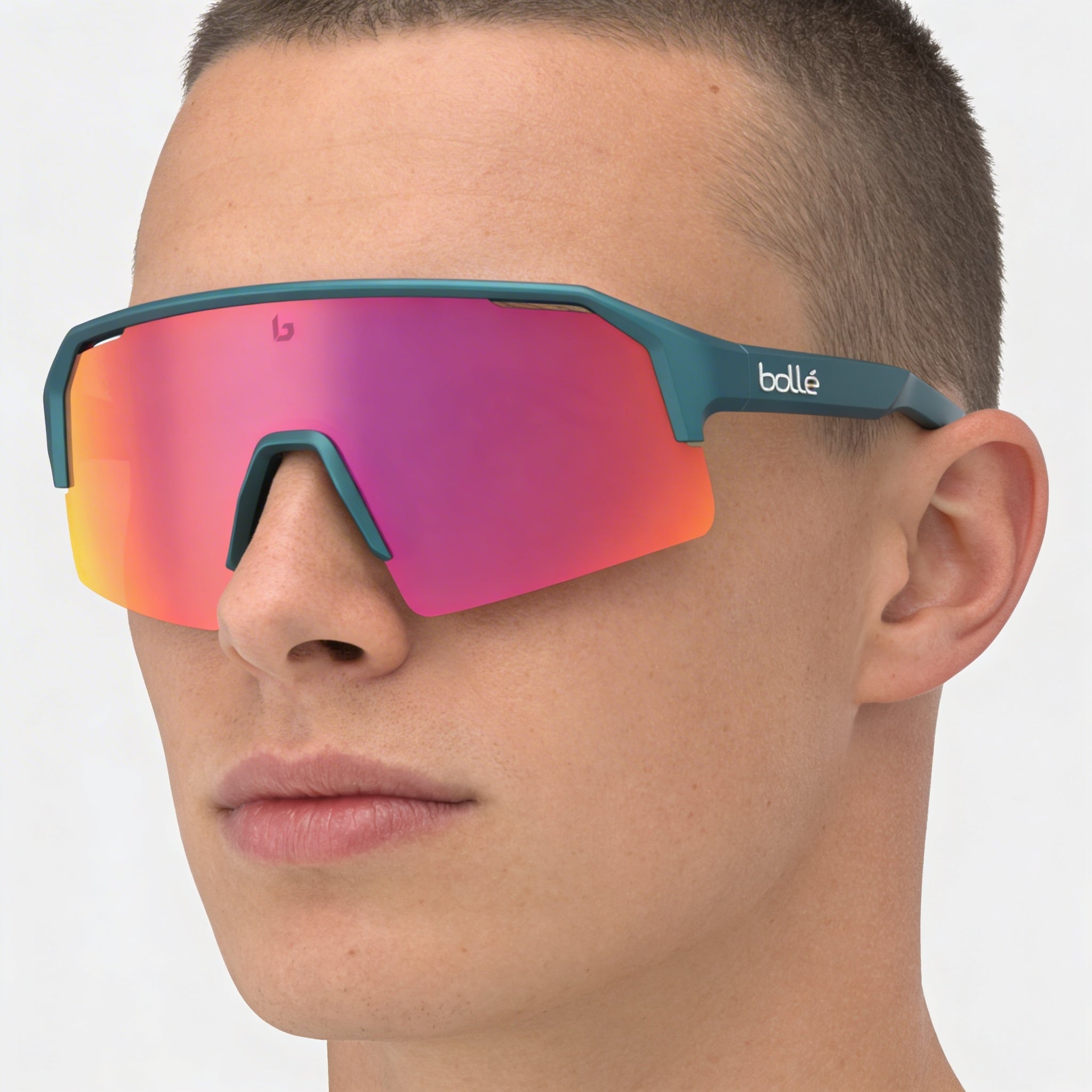 bollé Half Rim Shield Unisex Sunglasses, Creator Teal Metallic, Volt Ruby Polycarbonate, UV Protection, 140mm, Photo 6