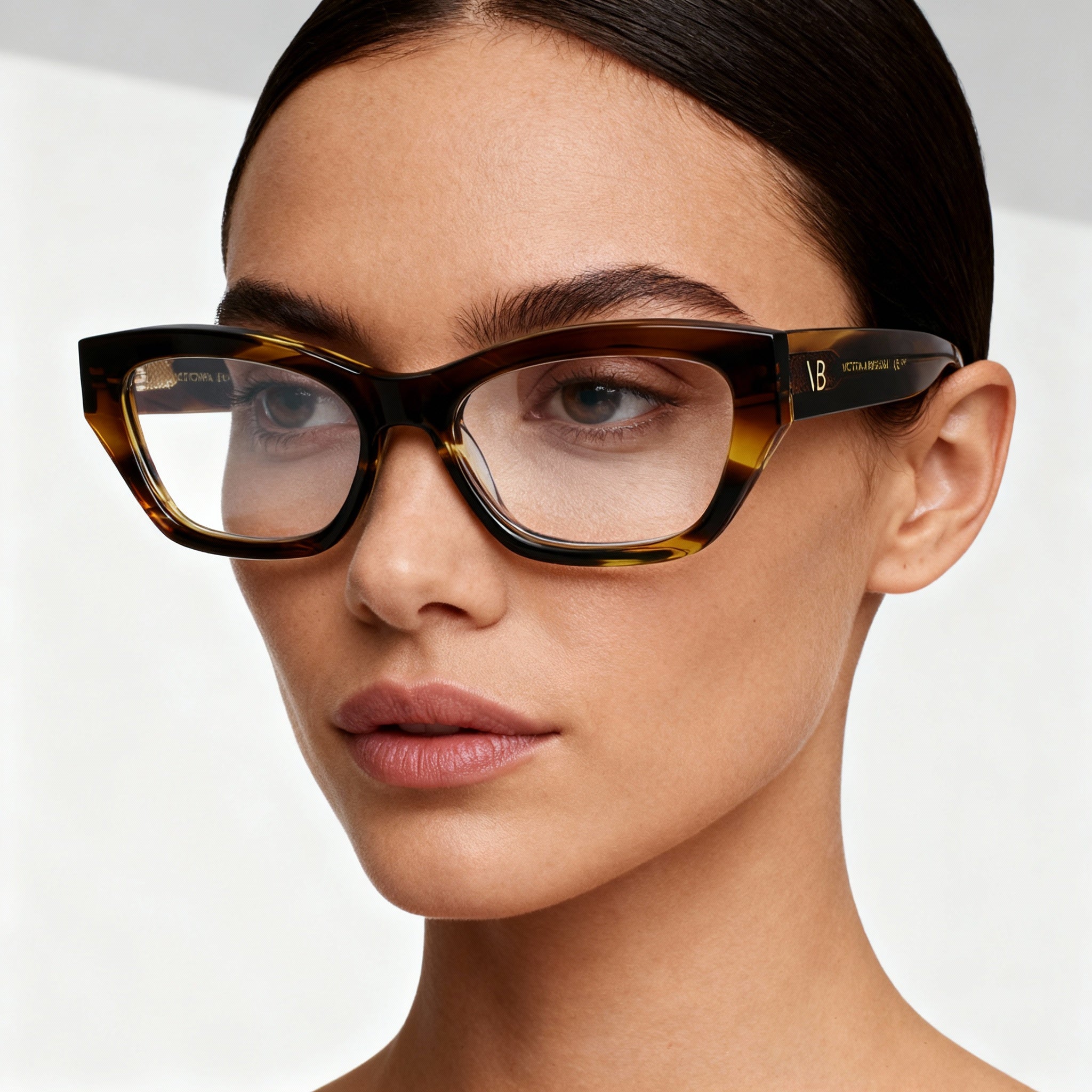Victoria Beckham VB2675 Women's Cat-Eye Acetate Eyeglasses Striped Khaki 53-17-140, Photo 4
