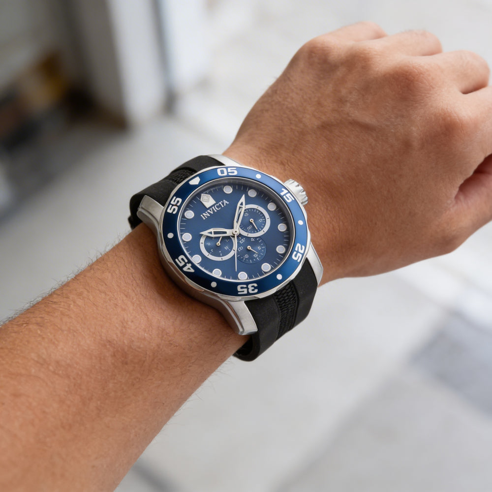 Invicta Pro Diver IN-45722 Men's Black Stainless Steel Case Blue Dial Quartz Stop Watch 10 Bar Waterproof 48mm