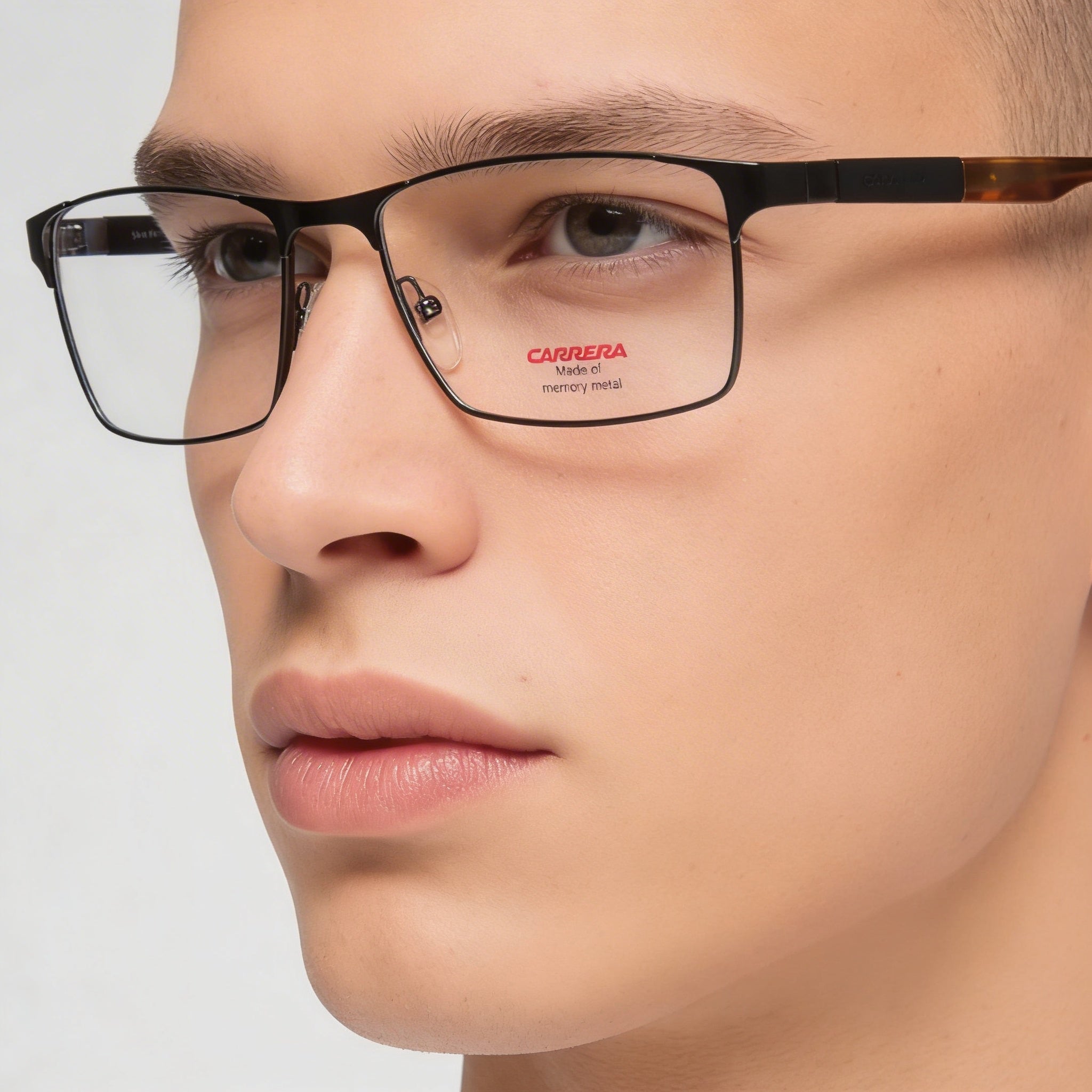 Carrera Gafas de metal de montura completa, unisex, modernas, rectangulares, con lentes transparentes en rutenio mate - Ancho de lente de 56mm, Photo 3