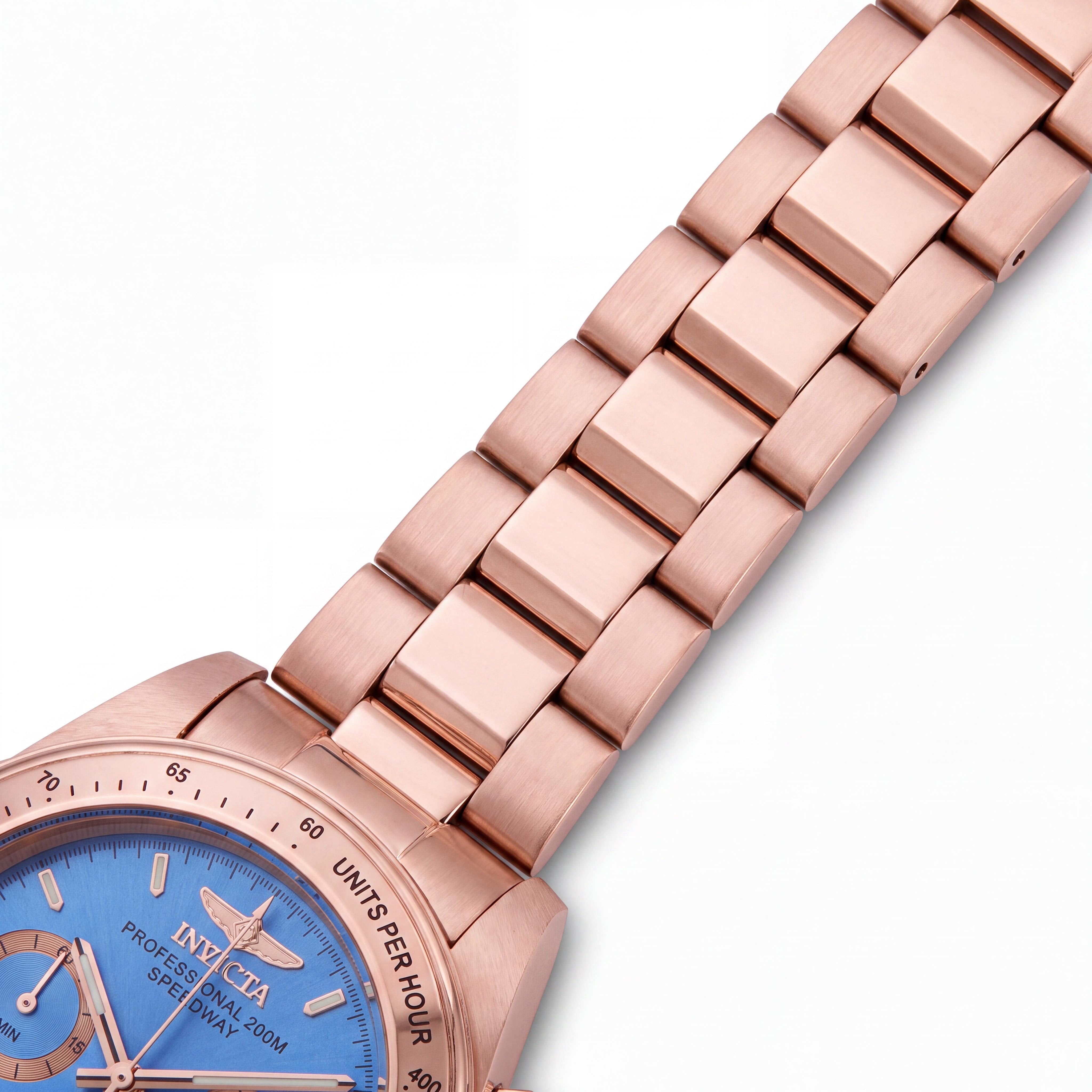 Invicta Bracelet Unisex Light Blue Dial 18K Rose Gold Ion-Plated Stainless Steel Chronograph Glow In The Dark Watch, Photo 3