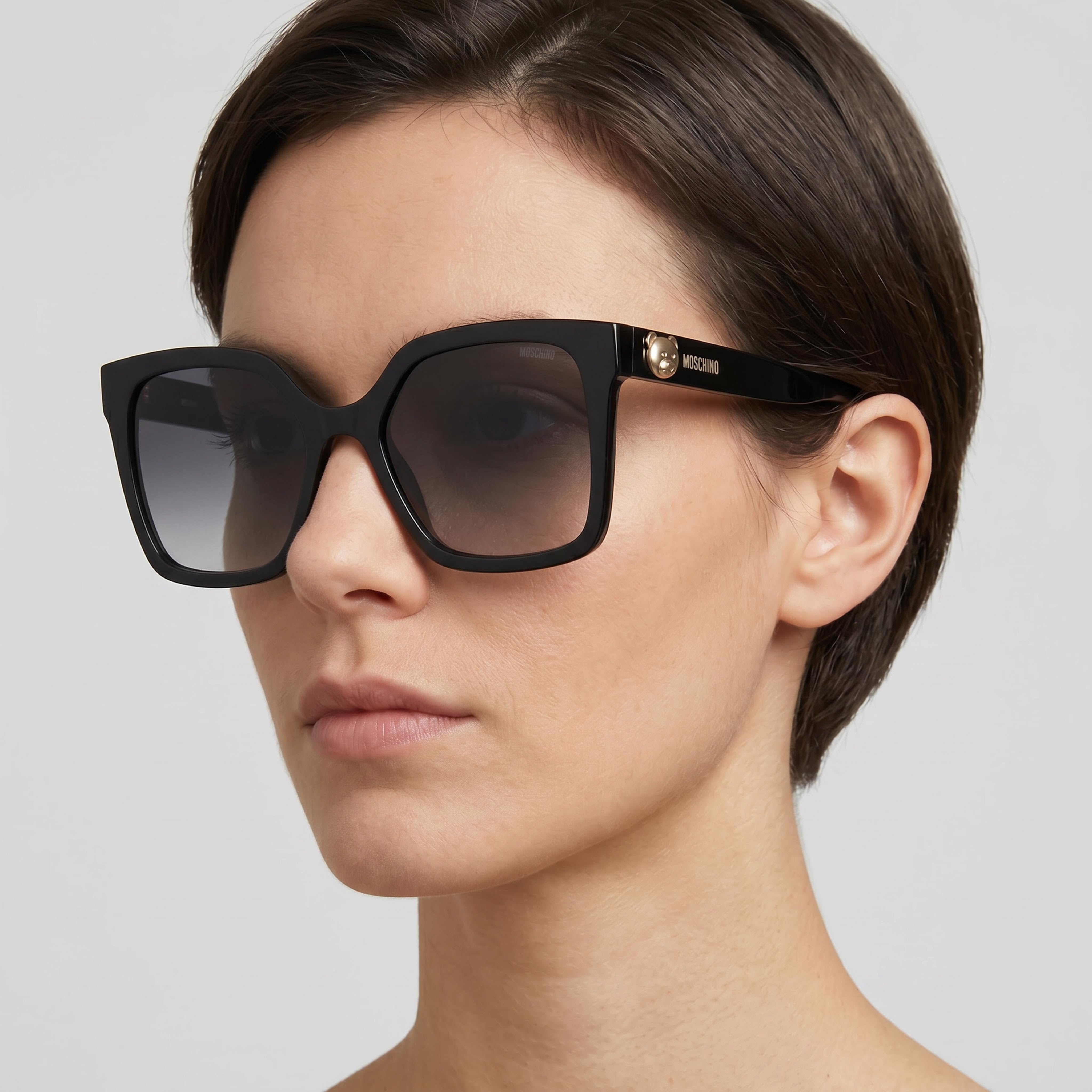 Moschino Mos123/S Women's Acetate Sunglasses, Black Frame with Dark Grey Shaded Lenses, 100% UV Protection, Size 55-18-140, Photo 5
