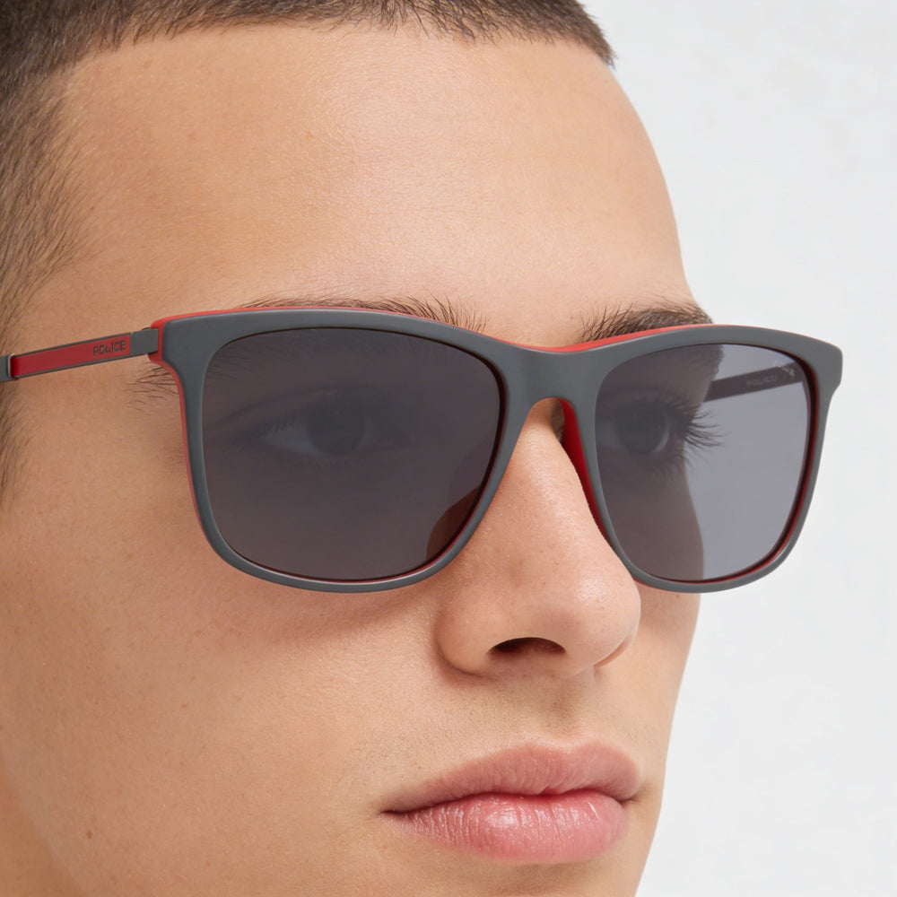 Police Classic Unisex Acetate Metal Matte Grey Red Grey Mirror Non- Sunglasses 56mm