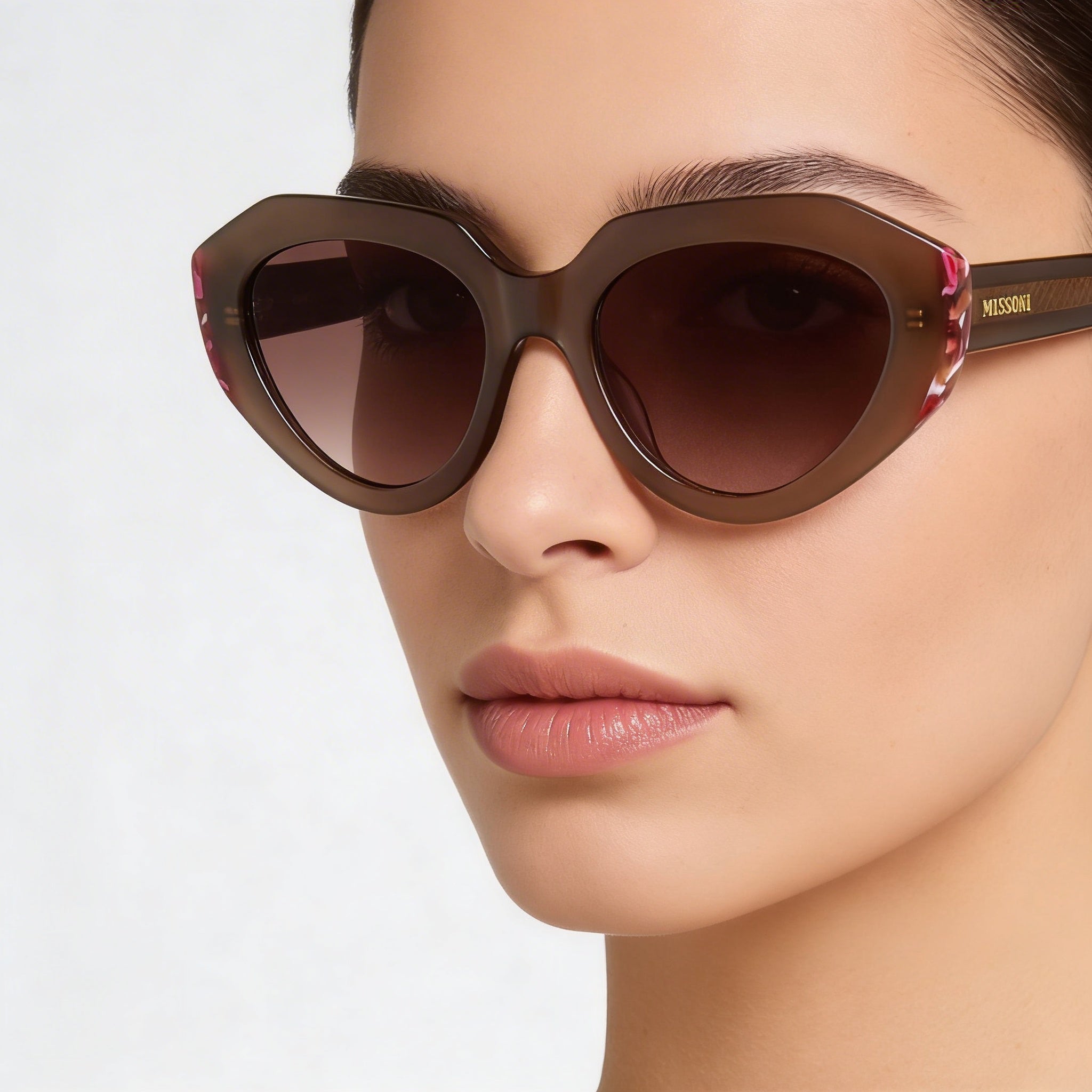 Gafas de sol Missoni clásicas de acetato para mujer, montura beige rosa sombreada, lentes rosadas de doble tono, protección UV 53-19-145 mm, Photo 4
