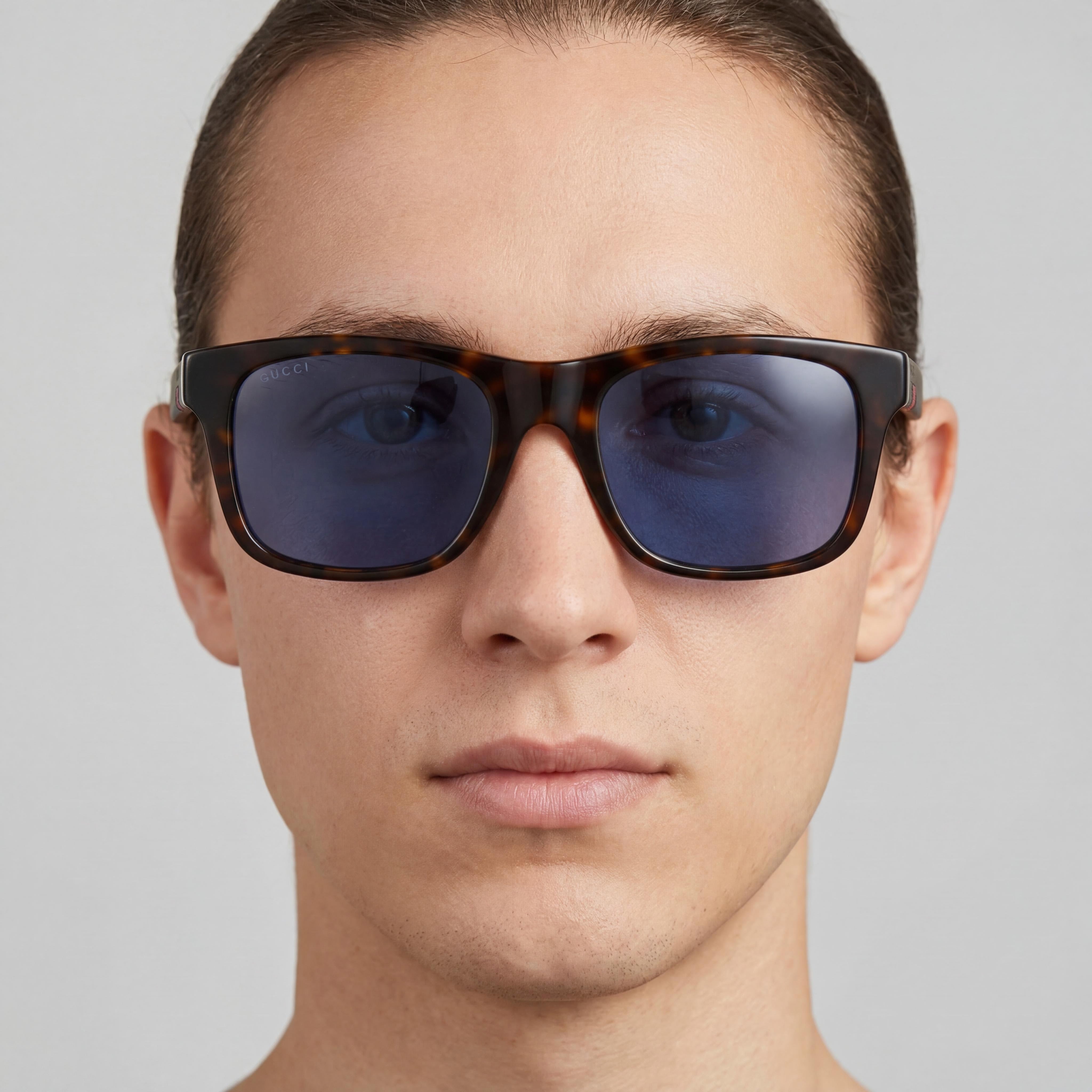 Gucci Gg0008s-003 Unisex Havana Brown Plastic Frame Blue Mirror Lenses 53mm Rectangular Non-Polarized UV Protection Sunglasses, Photo 4