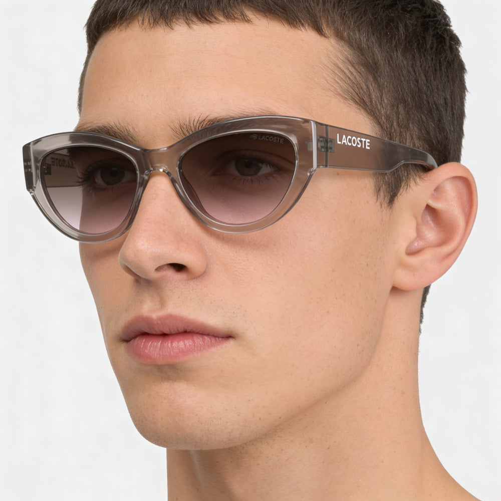 Gafas de sol Lacoste L6013s de acero inoxidable para hombre, montura gris metalizada, lentes con protección UV en tono nude marrón degradado, 54 mm