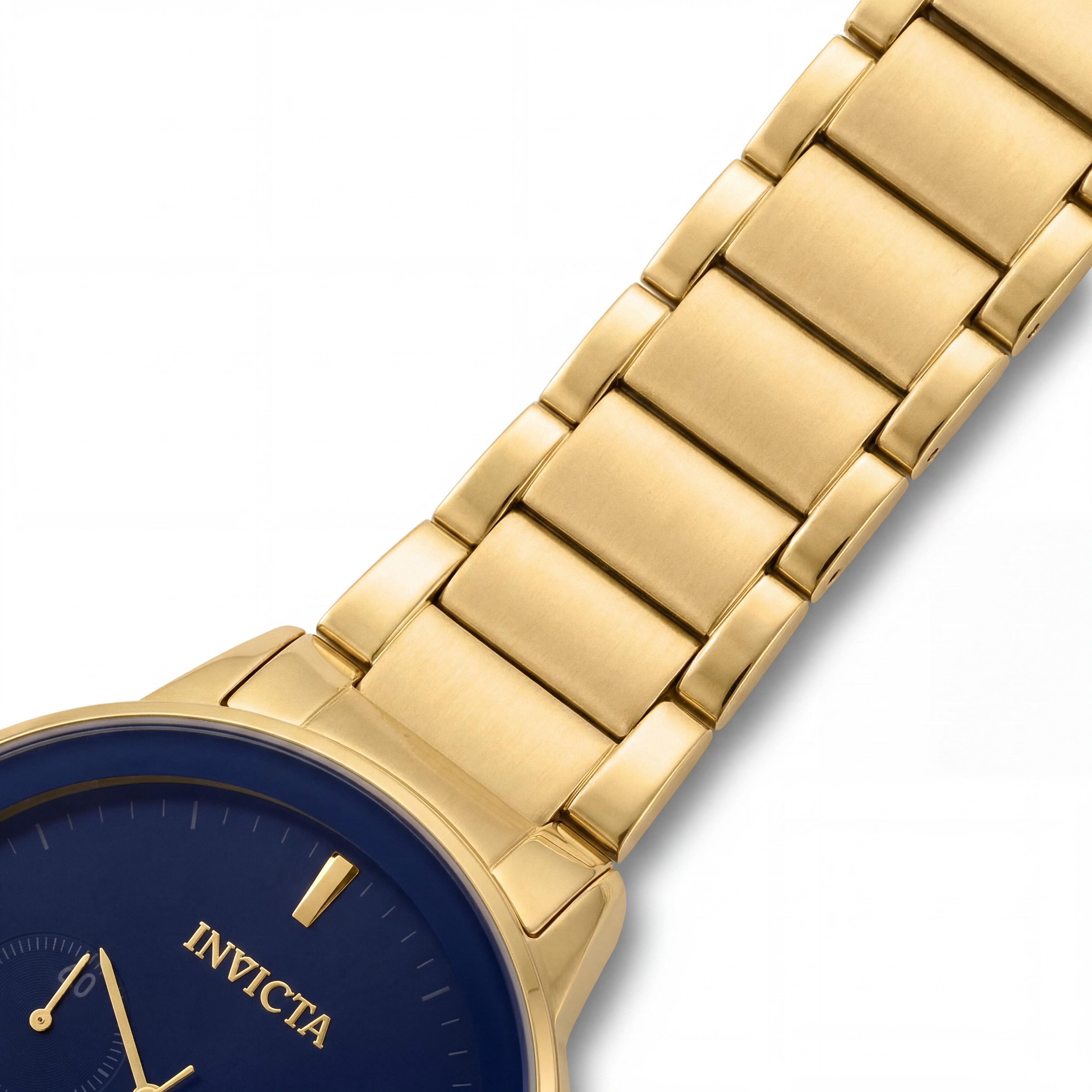 Reloj de cuarzo Invicta para hombre, cronógrafo, fecha, GMT, acero inoxidable tono dorado, esfera azul, 43 mm, resistente al agua, Photo 3
