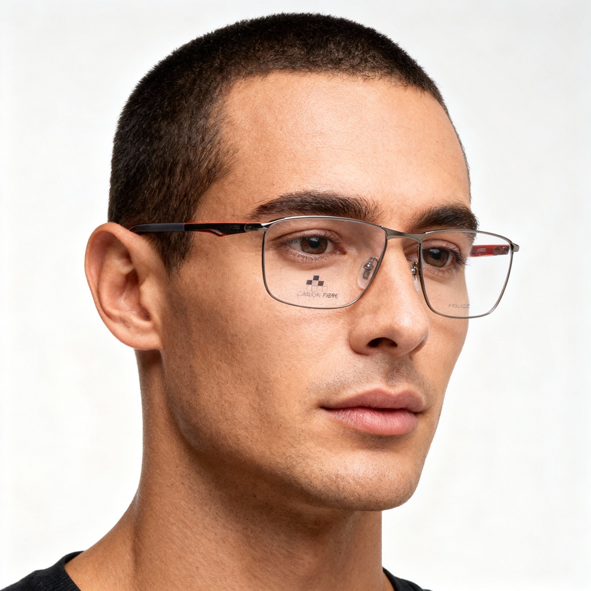 POLICE Classic Men's Metal Optical Eyeglasses with a Shiny Ruthenium Frame Finish, Size 57-15-145mm, Photo 4