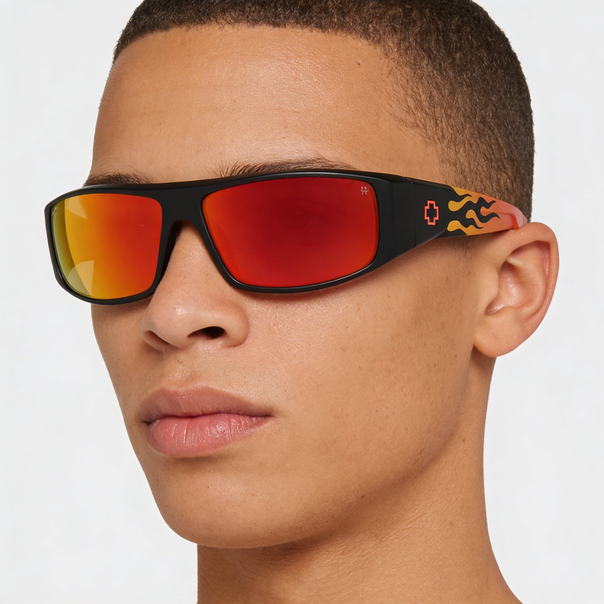 Spy Casual Unisex Plástico Negro Mate Llamas Naranjas Lentes Espejados Verdes Grises Rojos 61mm, Photo 5