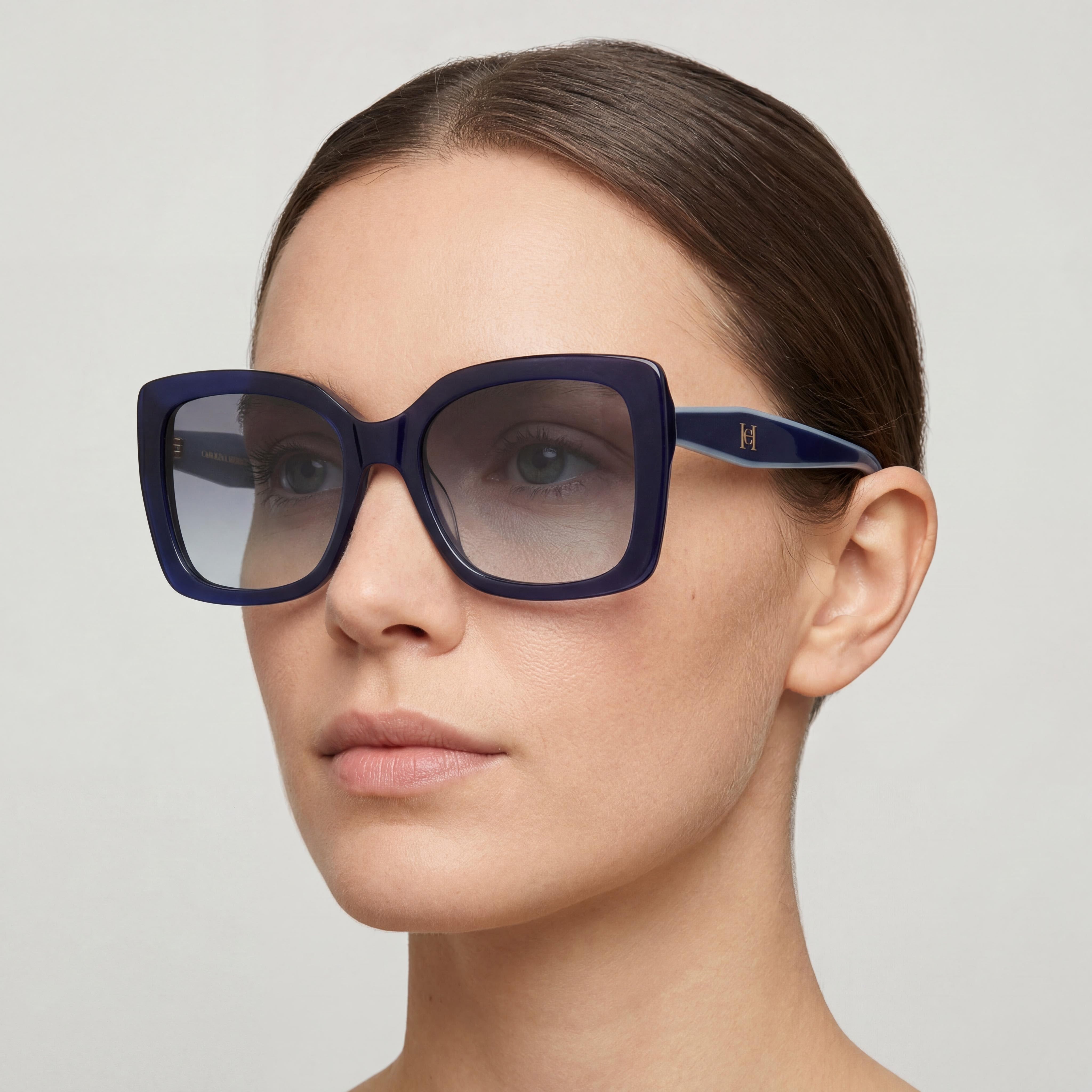 CAROLINA HERRERA HER 0258/G/S Women's Casual Blue Acetate Frame Dark Grey Shaded Lenses 20mm Bridge 140mm Temples, Photo 3