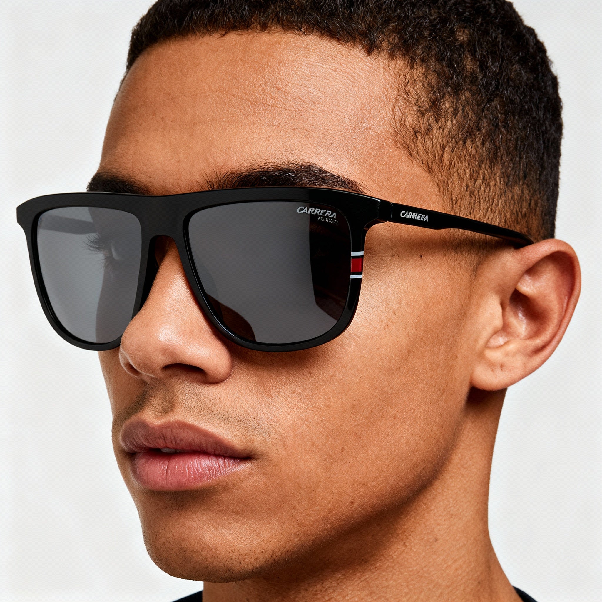 Carrera 218/S Unisex Rectangular Sunglasses, Black Plastic Frame, Grey Polarized Lenses, 58mm, Photo 3