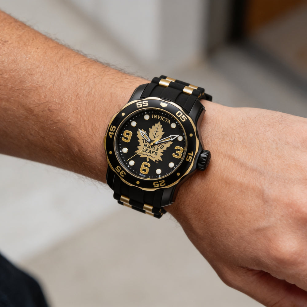 Invicta NHL IN-42326-AMZUK Men's Two-tone Black Gold Water Resistant Stainless Steel Silicone Watch 48mm