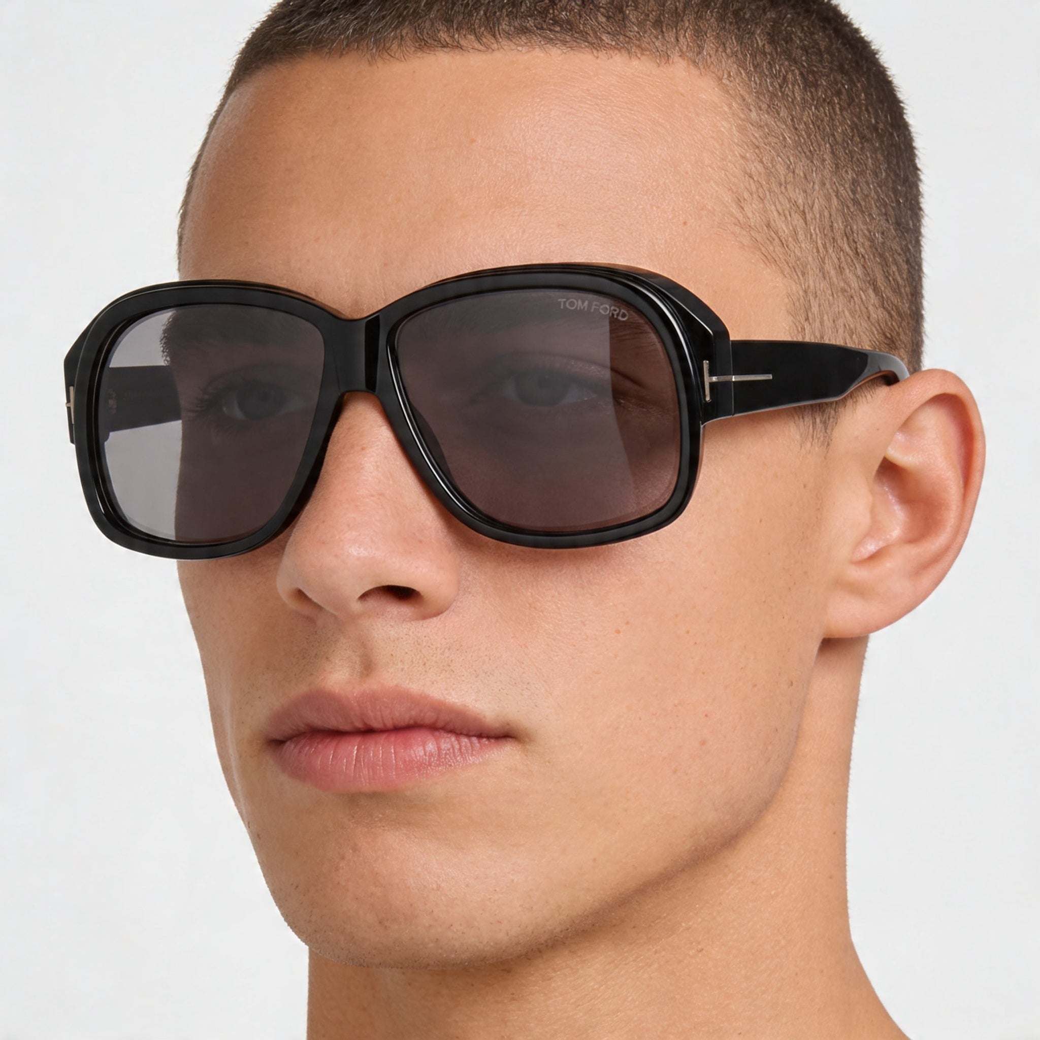 Tom Ford Lyle FT0837 N Men's Shiny Black Plastic Square Grey 100% UV Protection Non-Polarized Sunglasses 60mm, Photo 4