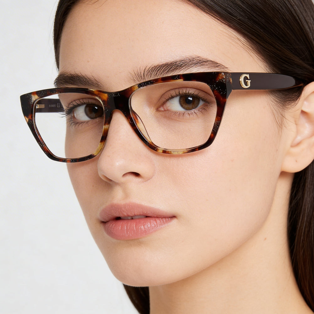 GUESS Gu50234 Women's Dark Havana Shiny Dark Brown Plastic Frame Eyeglasses 54mm Lens Width