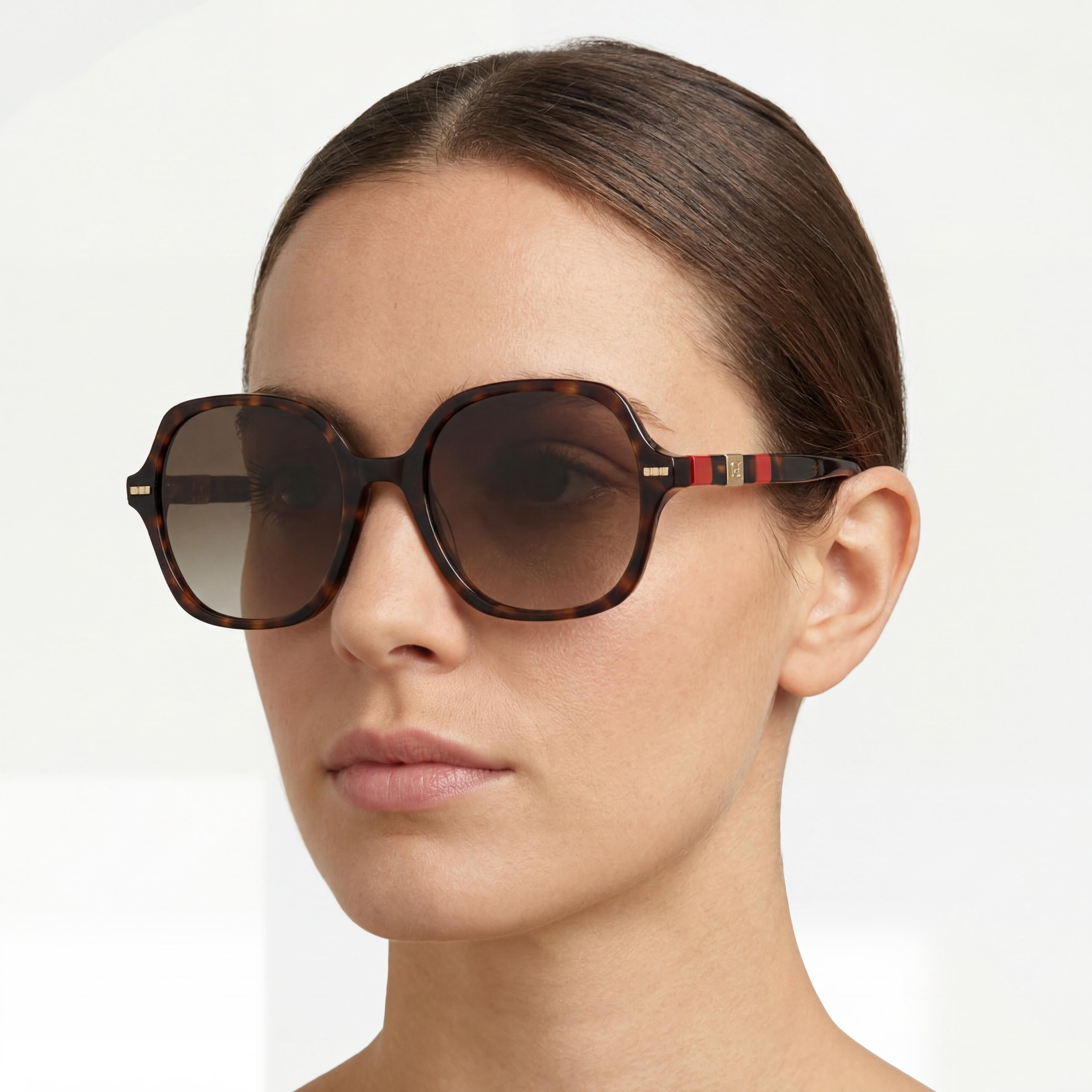 Carolina Herrera Gafas de Sol Cuadradas de Acetato Habana Rojo Marrón con Lentes Degradadas de 55 mm para Mujer, Photo 5
