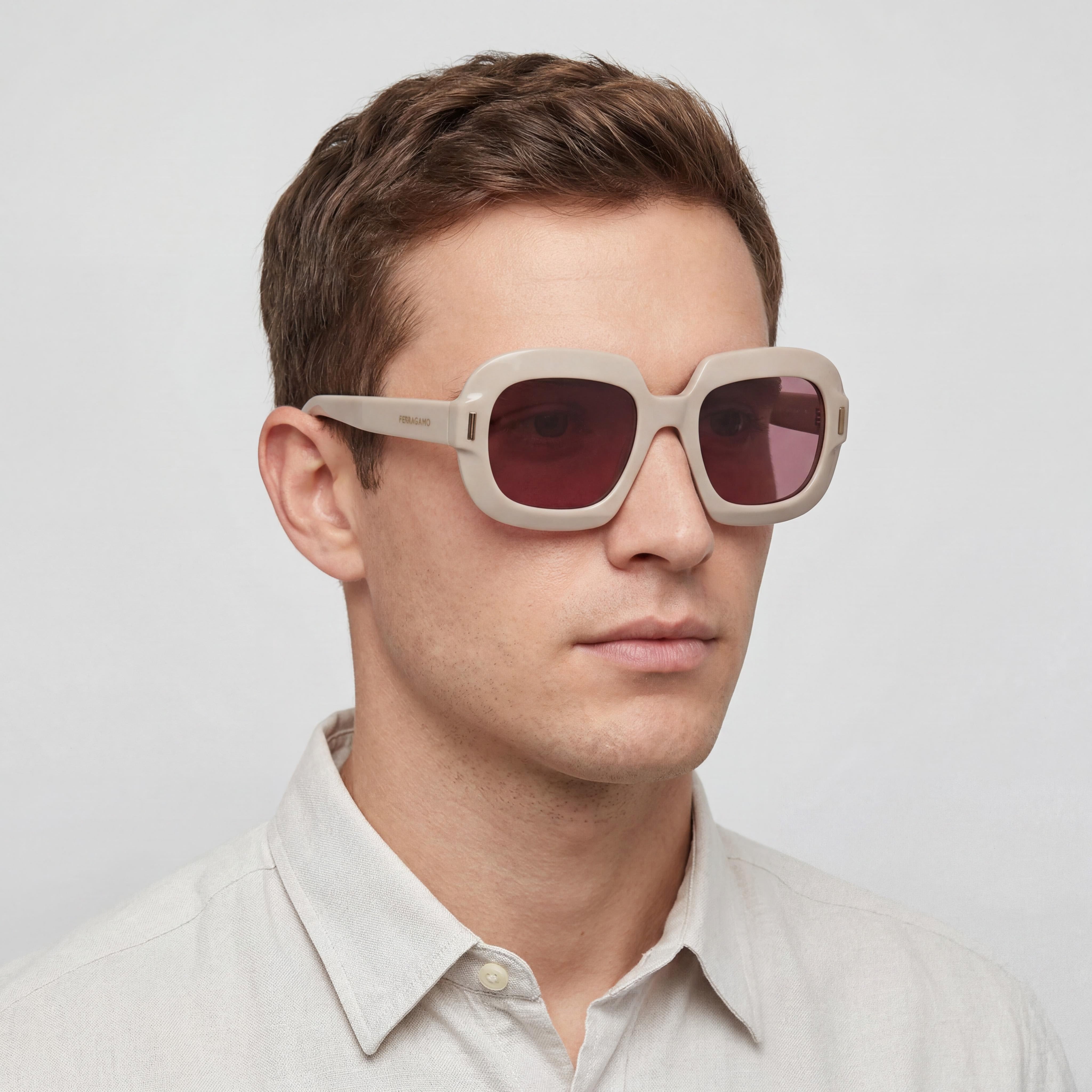 Ferragamo Modern Men's Beige Acetate Frame Sunglasses with Polycarbonate UV 400 Lenses, Size 54-20, Photo 4