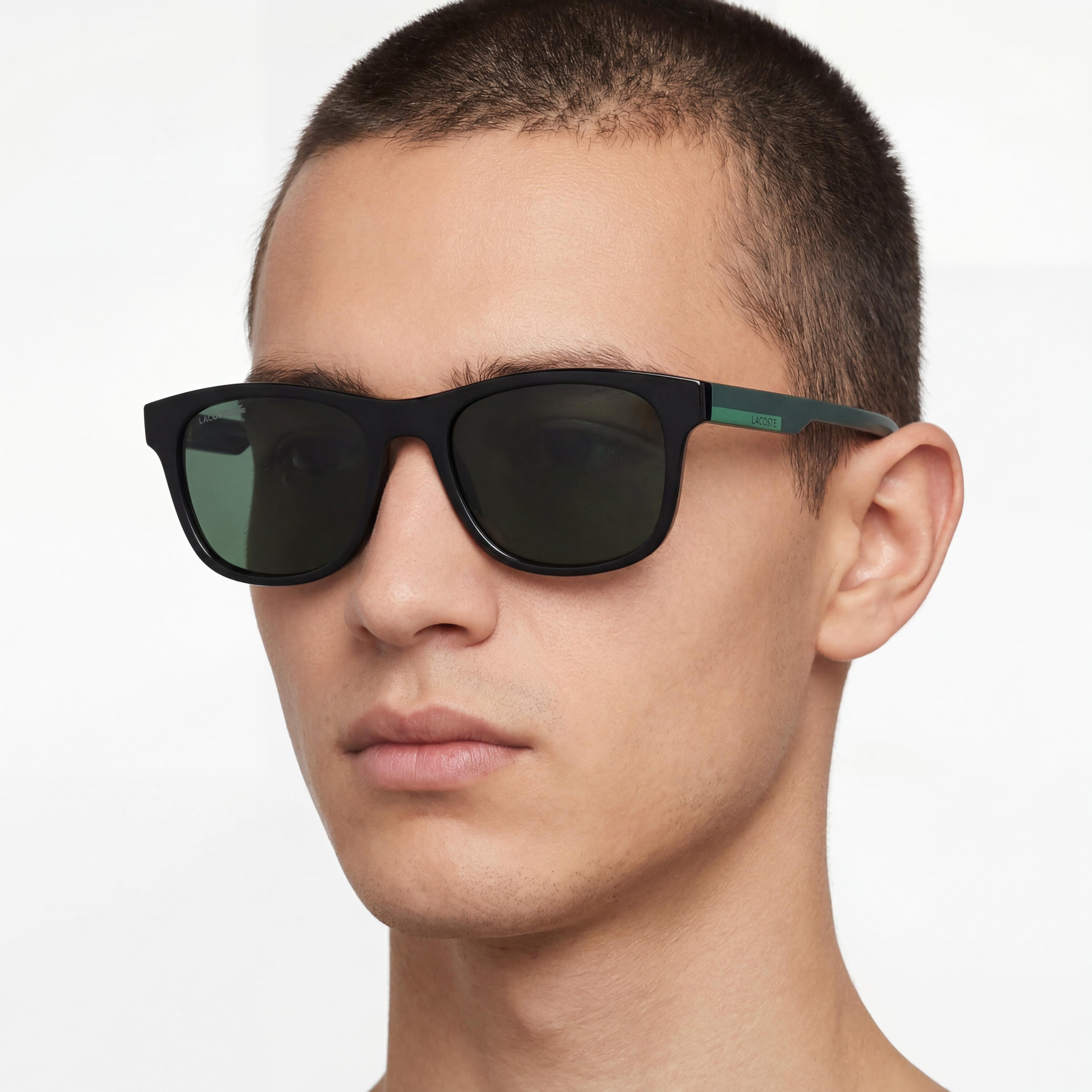 Lacoste Classic Unisex Black Acetate 54mm Sunglasses with Solid Green UV Protection Lenses, Photo 4