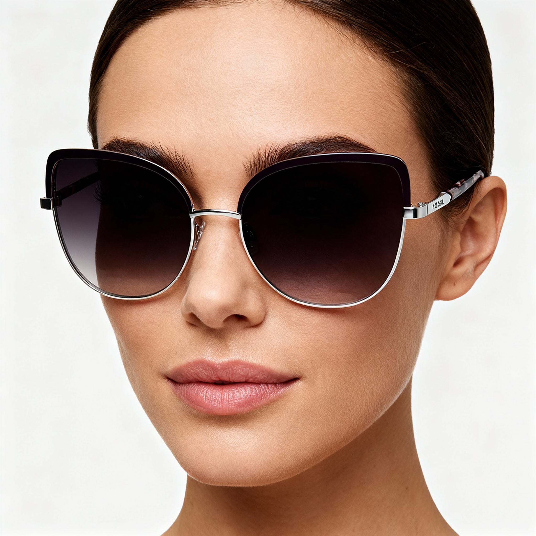 Fossil Women's Fos 3126/G/S Cat Eye Stainless Steel Sunglasses, Mauve Burgundy Shaded, Pink Doubleshade Lens, 56mm, Photo 5