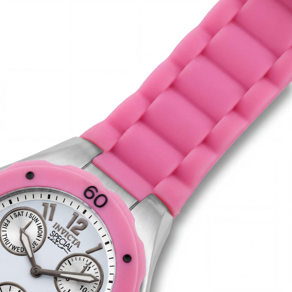 Invicta Angel Cronógrafo 18791 Reloj de mujer rosa blanco con caja de acero inoxidable y correa de silicona de 38 mm que brilla en la oscuridad