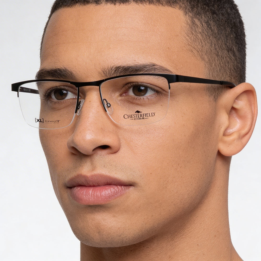 Gafas Chesterfield para hombre Ch 113xl con montura de metal negro y lentes transparentes de policarbonato, talla 55-19-150