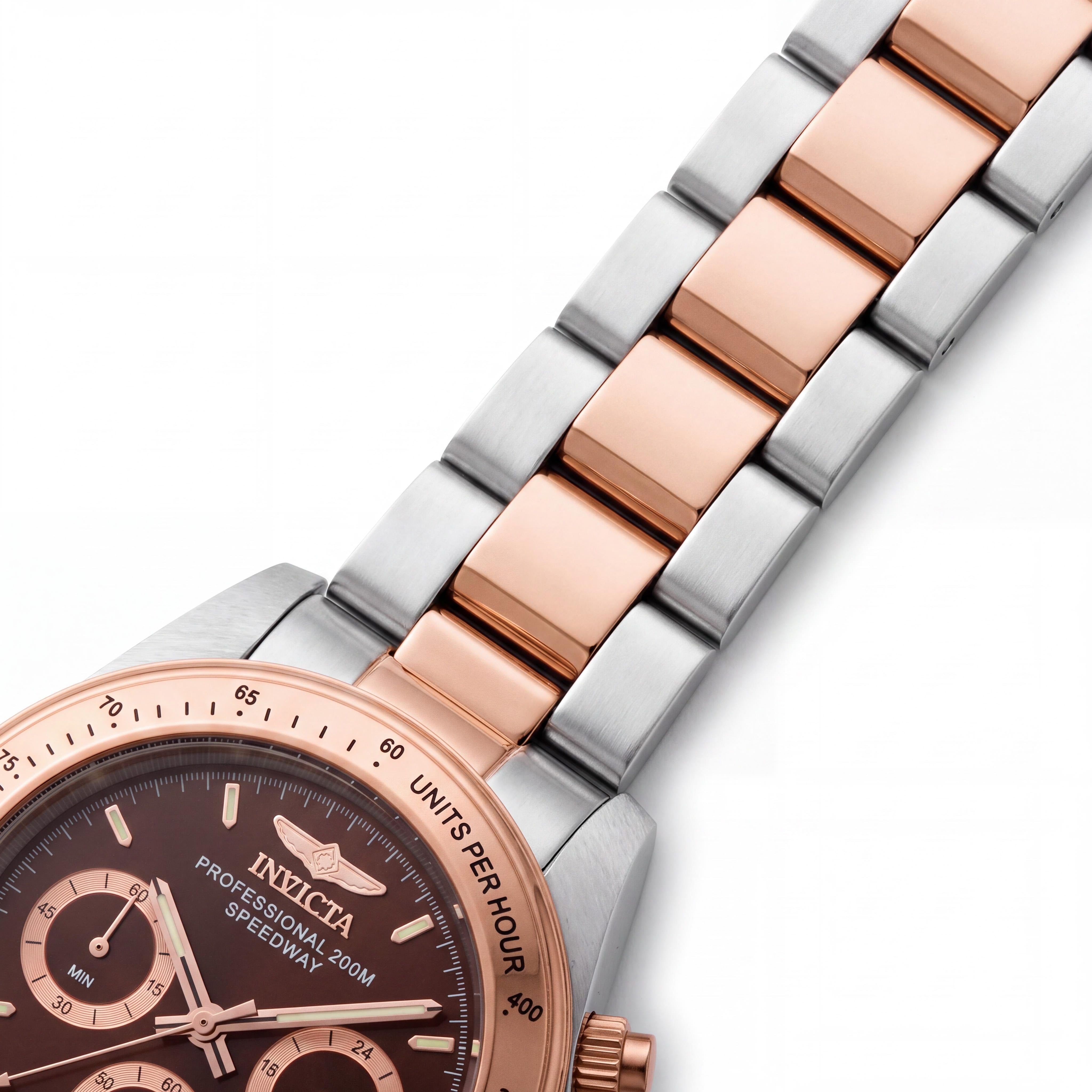 Reloj Invicta cronógrafo para hombre, esfera café, acero inoxidable con baño de iones de oro rosa de 18k, fecha, GMT, segunda zona horaria, Photo 2