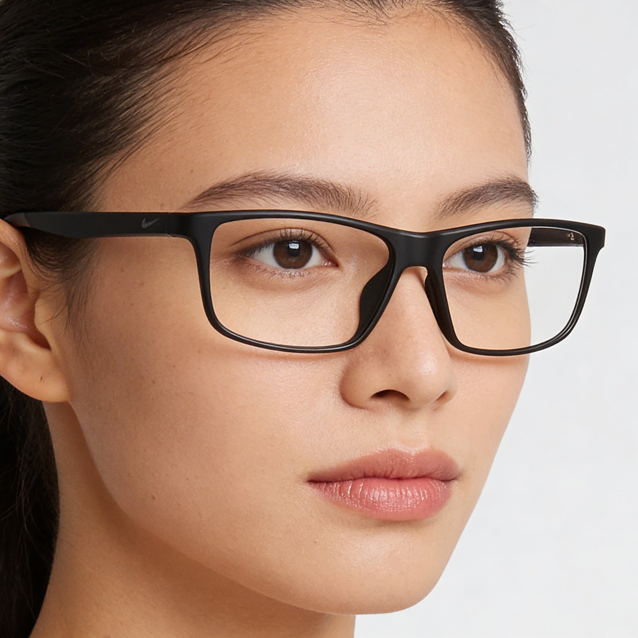 Nike Modern Women's Matte Black Plastic Full Rim Rectangle Eyeglasses with Polycarbonate Lenses 56mm, Photo 5