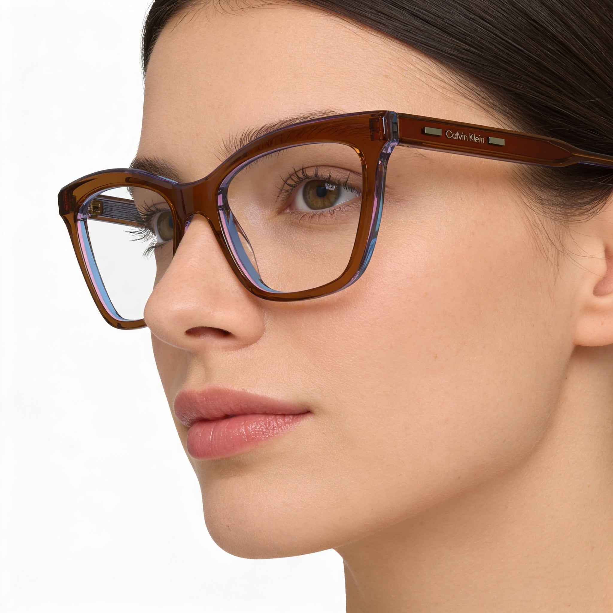 Calvin Klein Modern Women's Eyewear Frames, Acetate Material, Brown/Azure Color, Lens Width 52mm, Photo 3
