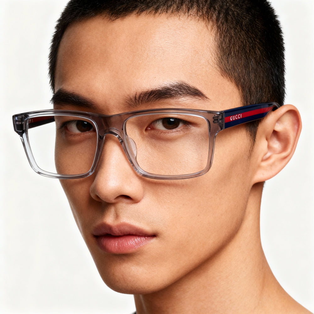 Gucci Web GG0752O Men's Prescription Ready Transparent Grey Blue Acetate Full Rim Eyeglasses 56-16-150