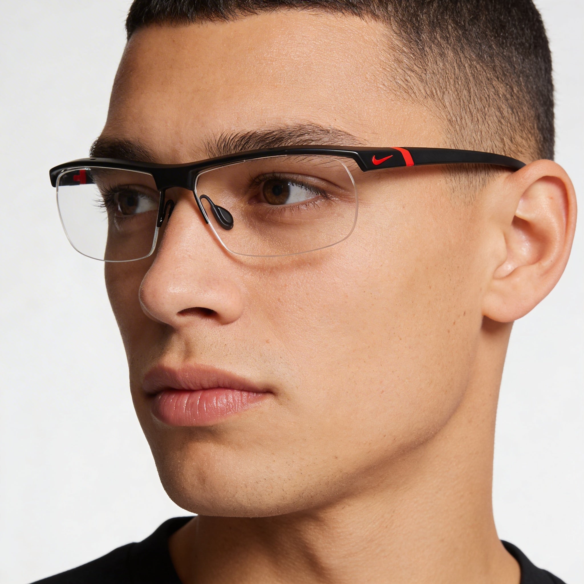 Nike Hombres Rectangular 7071/2 Plástico Antracita Oscuro, Armazón Negro Brillante Transparente sin Micas 57mm, Photo 4
