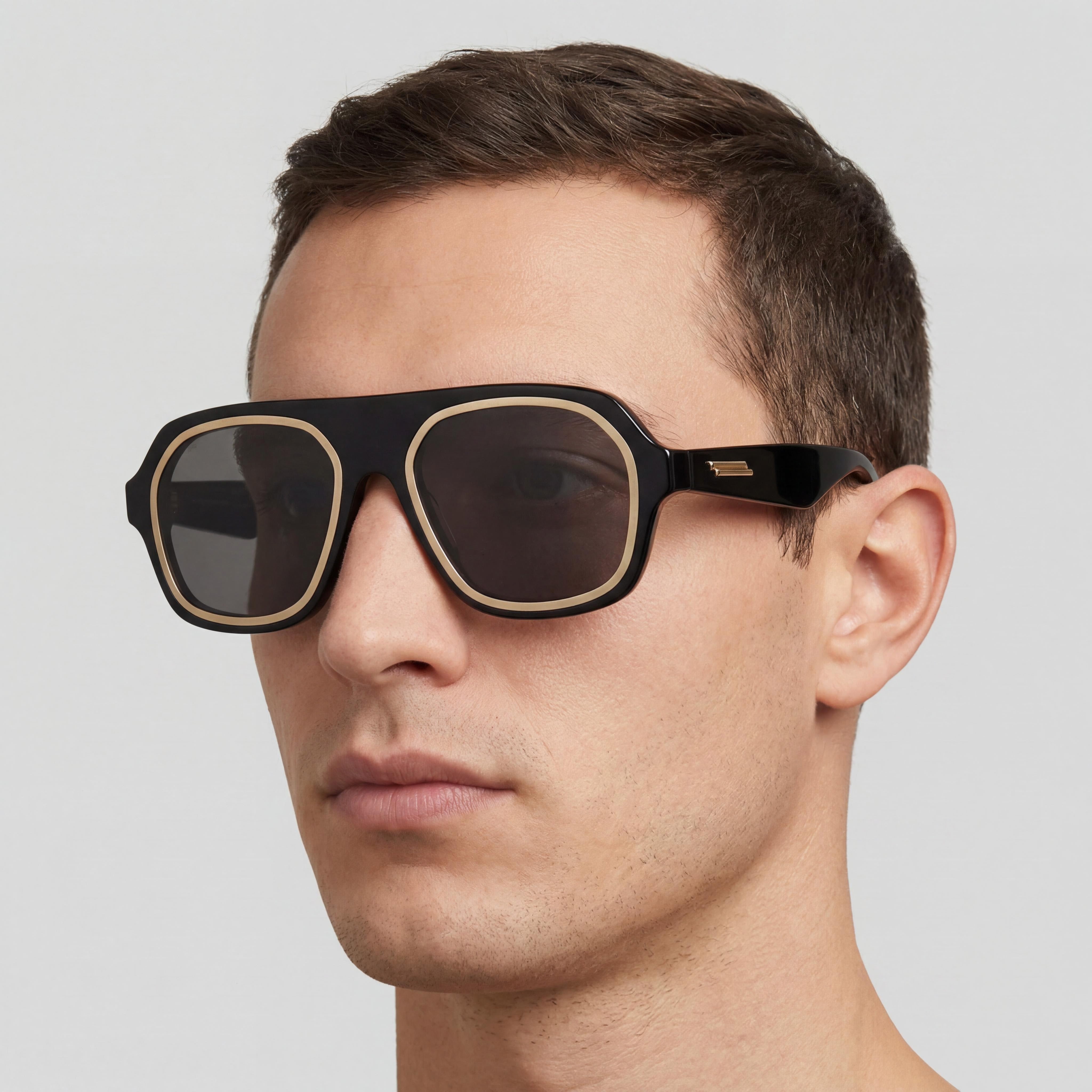 Bottega Veneta Men's Black Acetate Frame Sunglasses with Grey Non-Polarized Lenses and 100% UV Protection, Photo 4