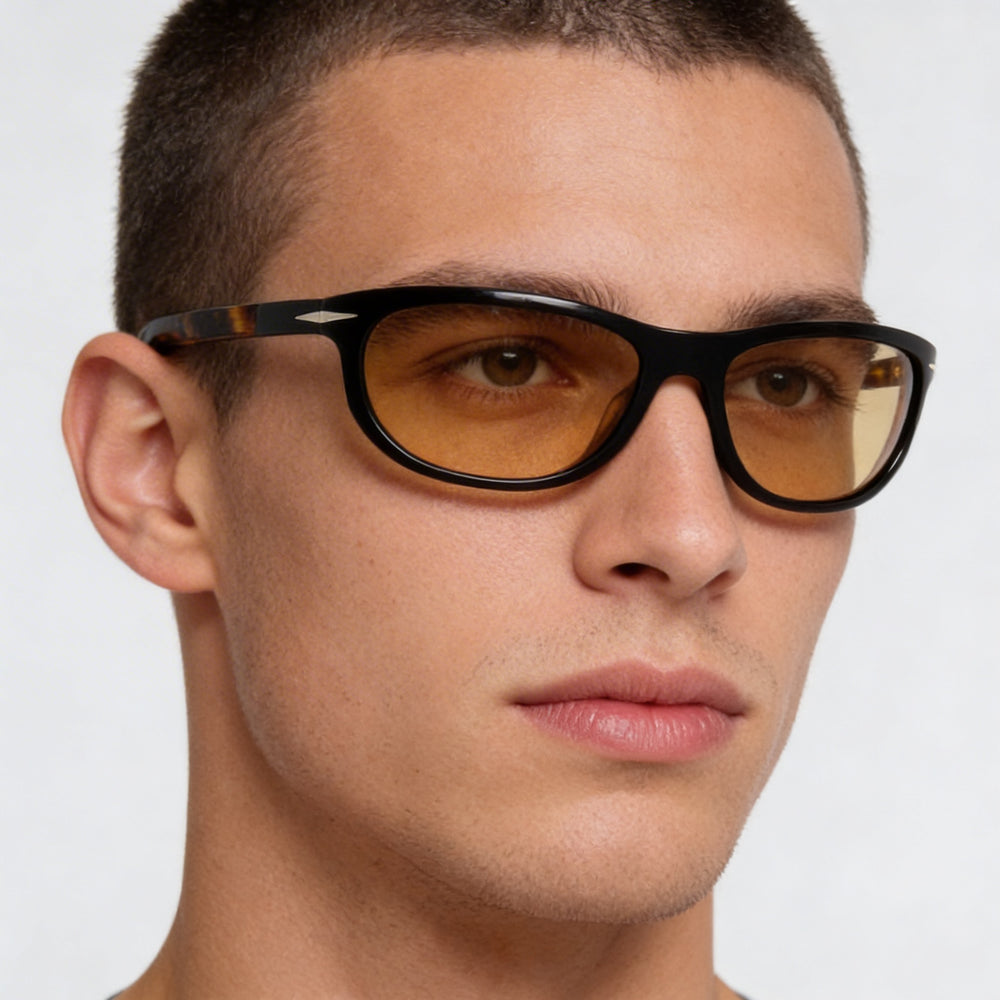 Gafas de sol David Beckham Db 7117/S para hombre, color negro habana, acetato, lentes naranjas no polarizadas, tamaño 64 mm