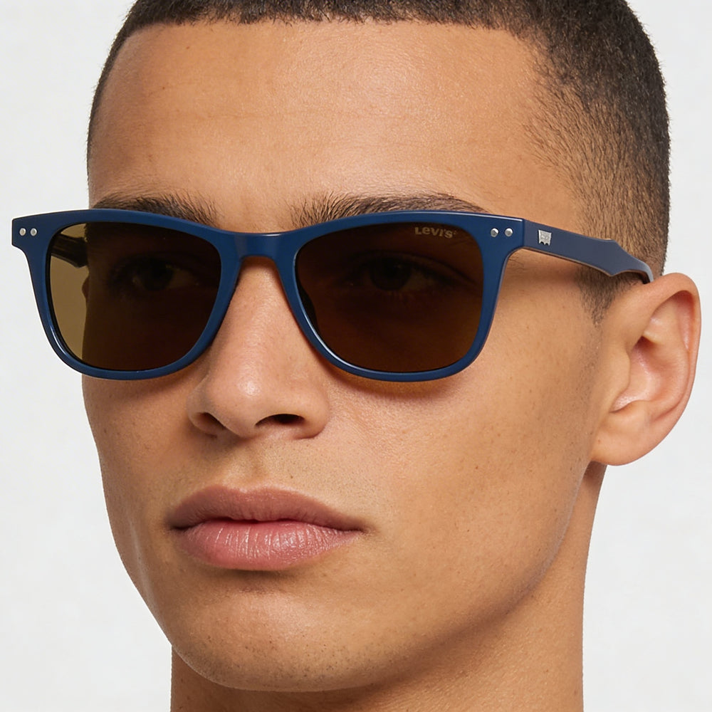 Gafas de sol cuadradas Levi's 5016/S para hombre, montura de plástico azul y marrón, 100 % protección UV, 52 mm