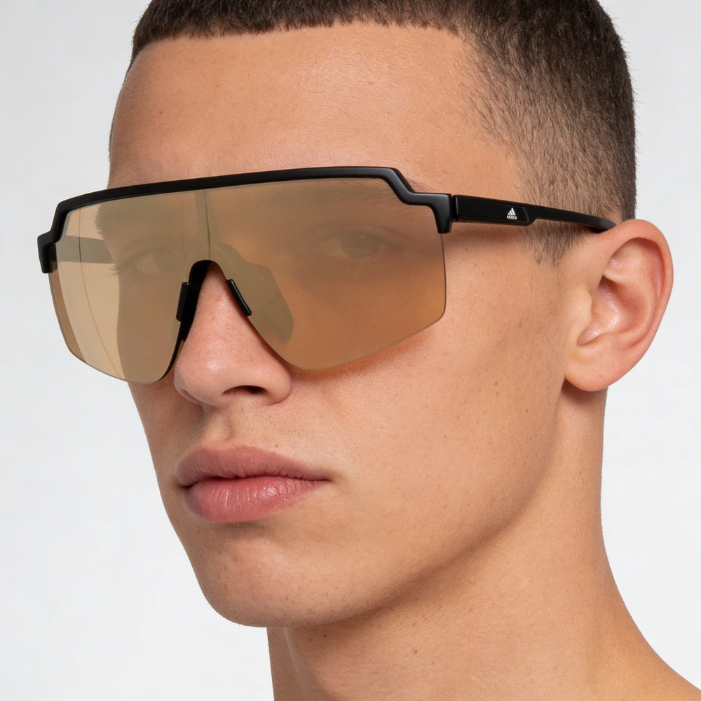 Gafas de sol Adidas SP001801G00 con montura de plástico negro y lentes de espejo marrones para hombre y mujer 59mm