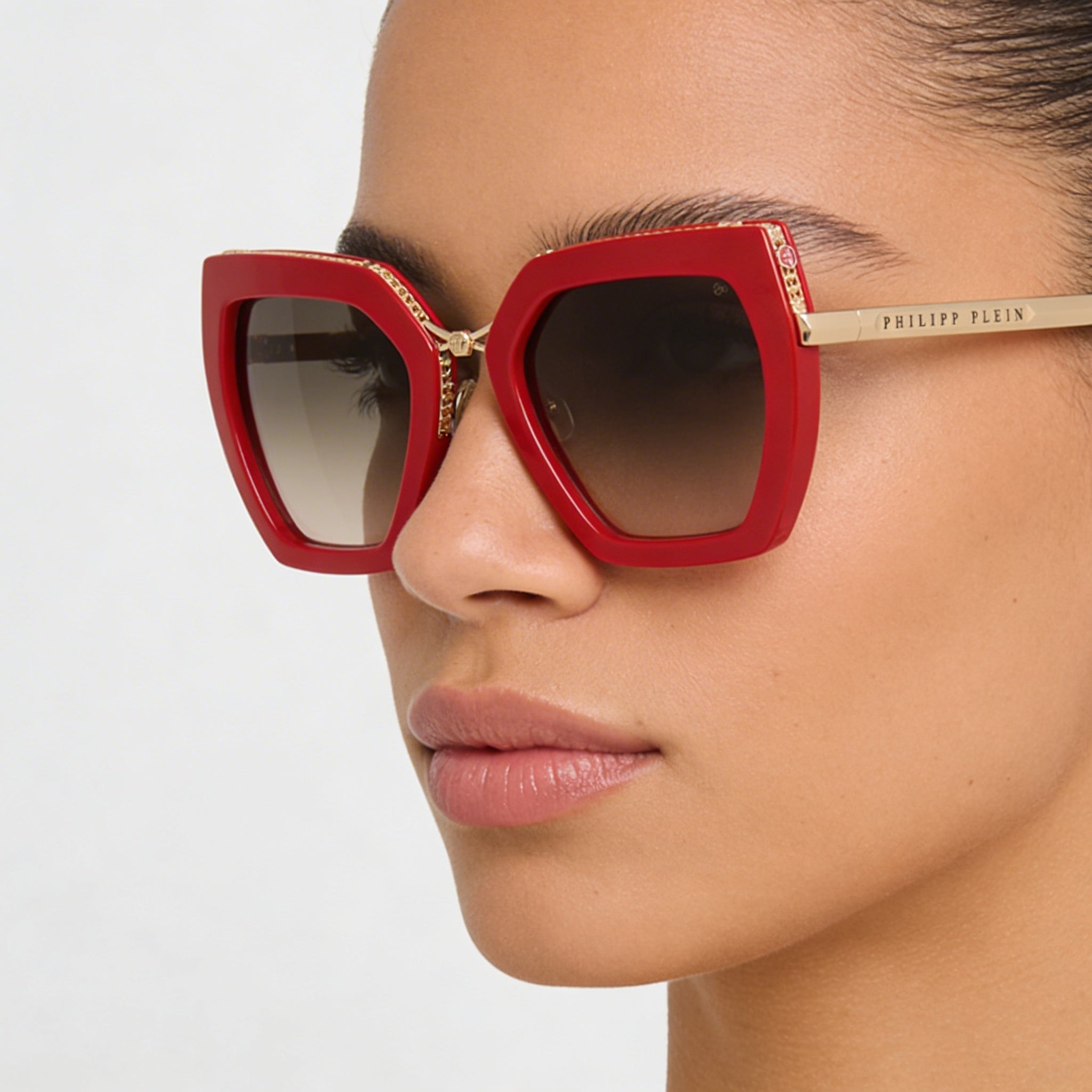 Philipp Plein Spp097s Women's Red Metal Sunglasses with Gradient Brown/Pink UV Protection Lenses 53mm, Photo 5