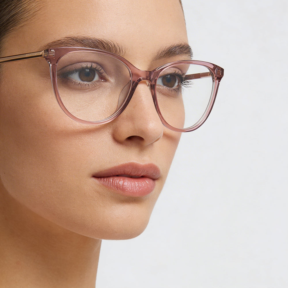 Gafas Kate Spade New York Kimberlee para mujer, montura de plástico rosa cristalino con cristales de oro rosa y lentes de policarbonato no polarizadas de 52 mm