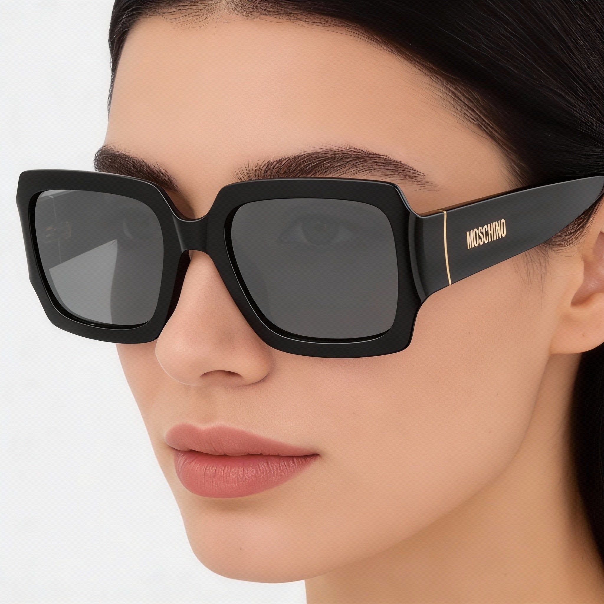 Moschino MOS063/S Women's Black Plastic Square Full-Rim Non-Polarized UV Protection Sunglasses 53mm, Photo 3
