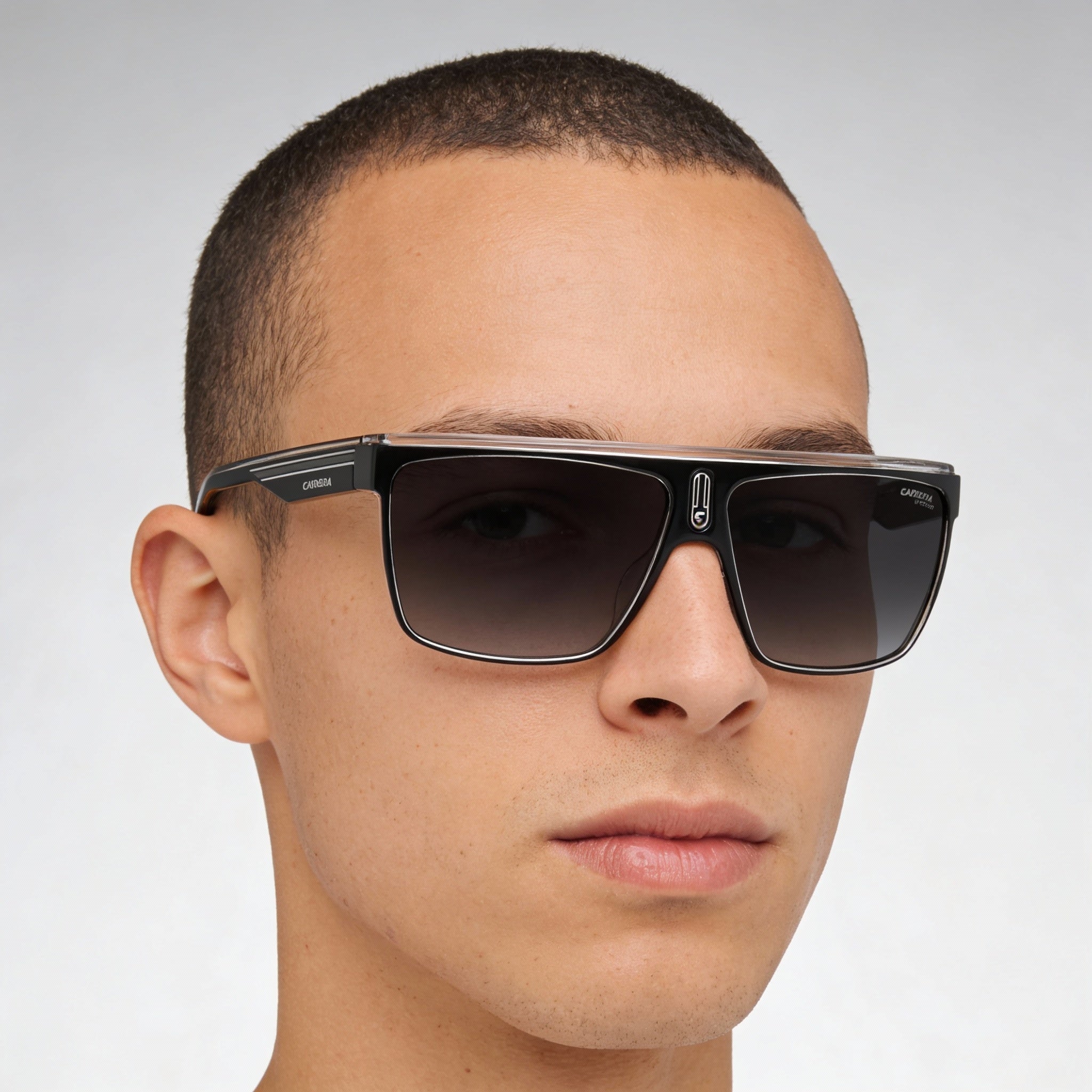 Carrera 22/N Unisex Black White Grey Shaded Polyamide Wraparound UV Protection Sunglasses 63mm, Photo 3