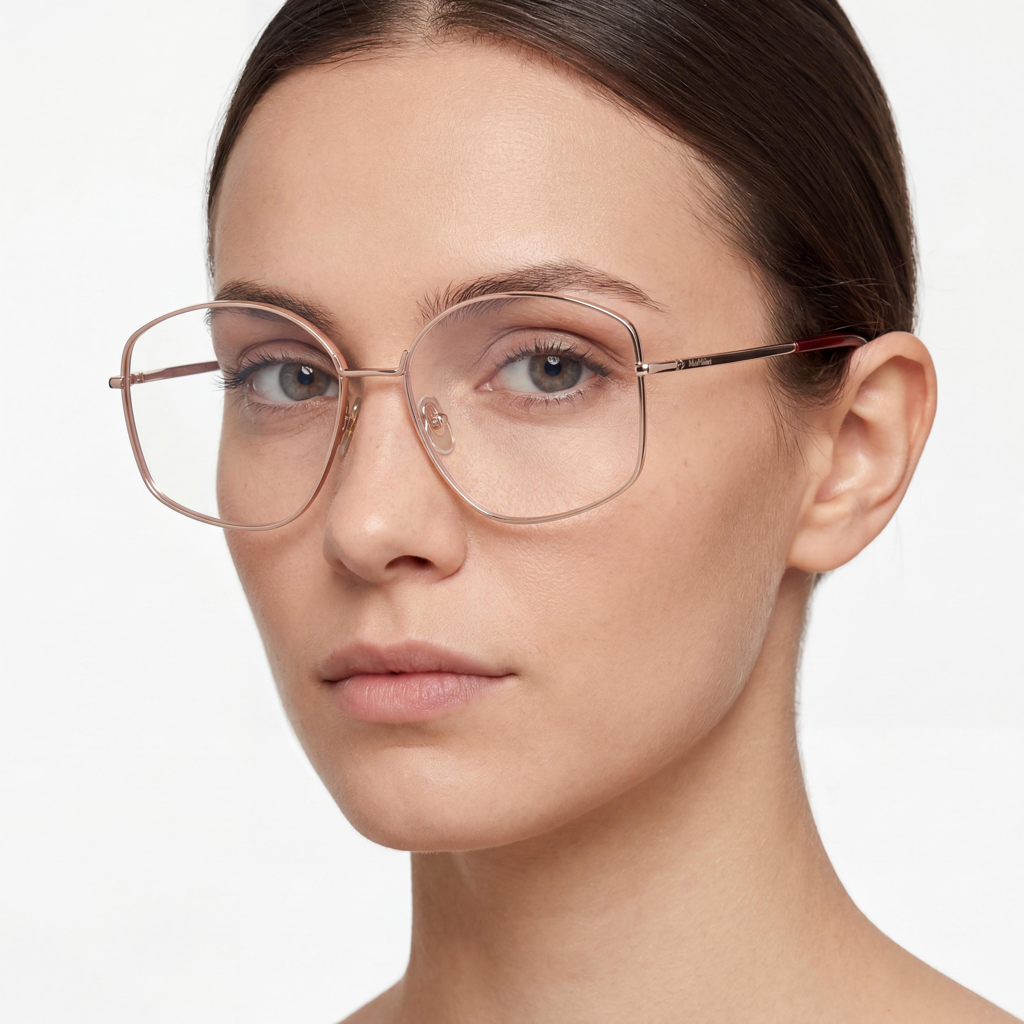 MaxMara Women's Mm5146 Metal Frame Eyewear, Rose Gold with Clear Lenses, 56mm, Photo 5
