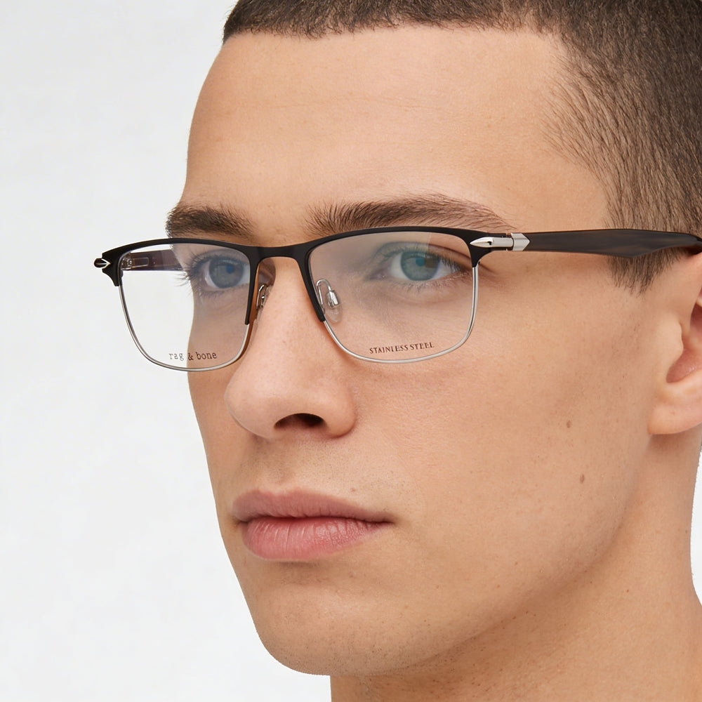 Gafas de sol Rag & Bone Rnb7046 para hombre, estilo casual, con montura de acero y lentes de policarbonato en color negro Greyhorn, 53 mm