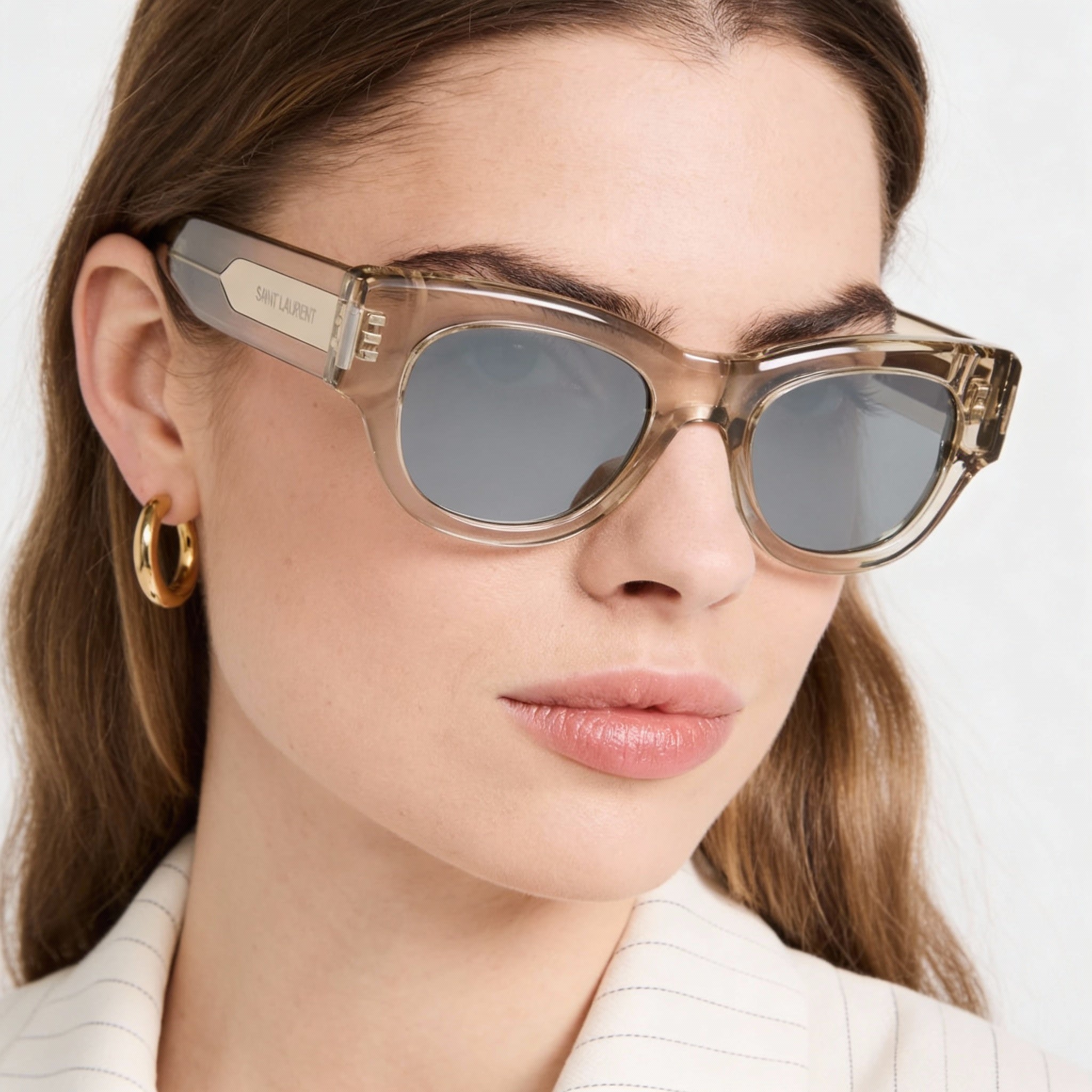 Yves Saint Laurent SL 573 Cat Eye Women's Beige Silver Plastic Frame UV Protection Sunglasses 49mm, Photo 4