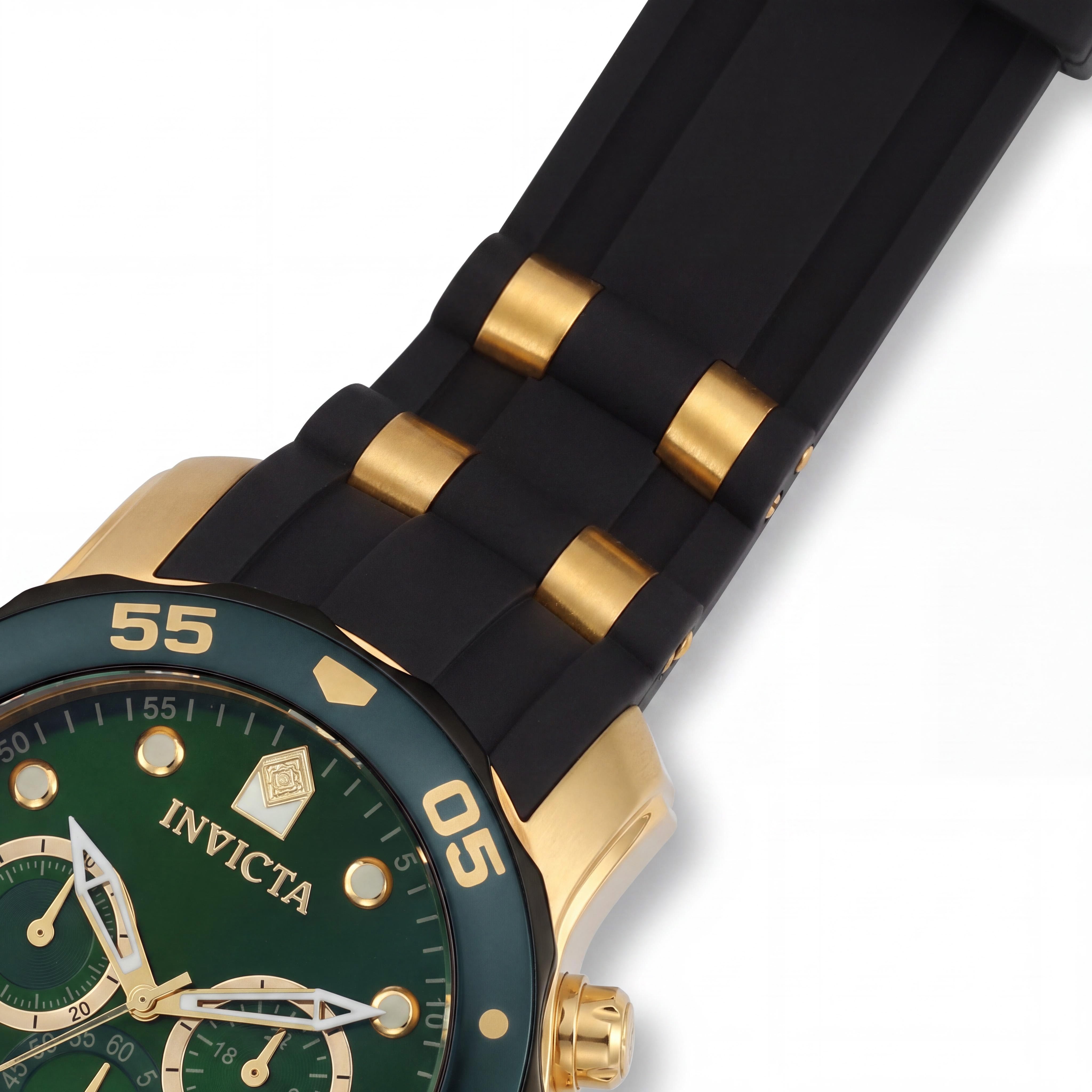 Reloj cronógrafo Invicta Pro Diver Modern para hombre, esfera verde, caja de acero inoxidable chapado en oro de 18 quilates, correa negra, Photo 2