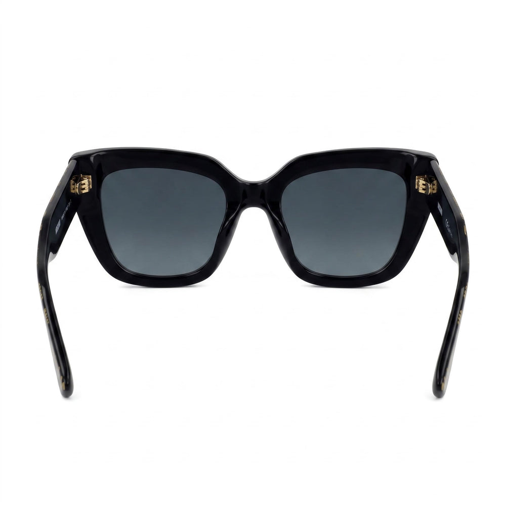 Moschino Women's Casual Cat Eye Plastic Sunglasses, Pattern Black Frame, Dark Grey Shaded Lenses, 100% UV Protection 52-21-140