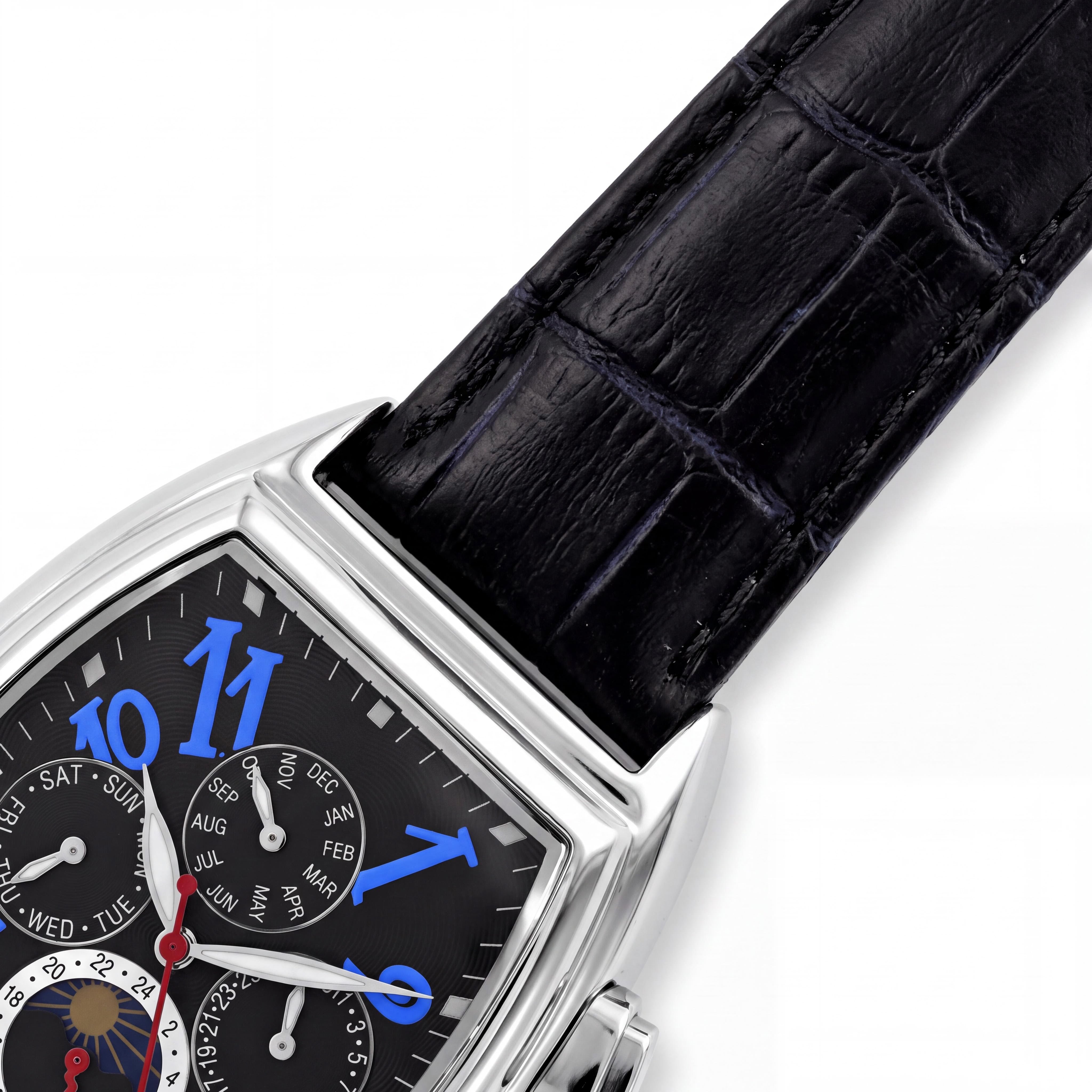 Reloj Christian Van Sant Grandeur para hombre, automático, esfera negra, acero inoxidable y cuero, resistente al agua, 45 mm, Photo 3