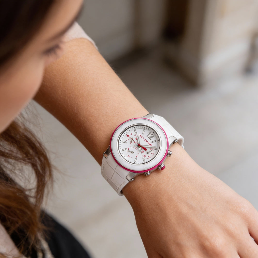 Juicy Couture Casual Women's Stainless Steel Quartz Chronograph Water Resistant White Dial Watch 41mm